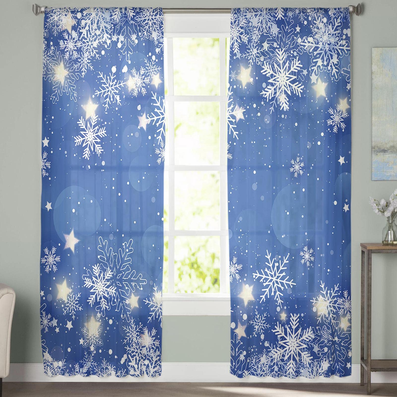 Winter Schneeflocken Gardinen Set – Blickdicht Mit Ösen, Hellblau | 2-teilig, 230 X 225 Cm Pro Paneel | Weihnachtsdeko