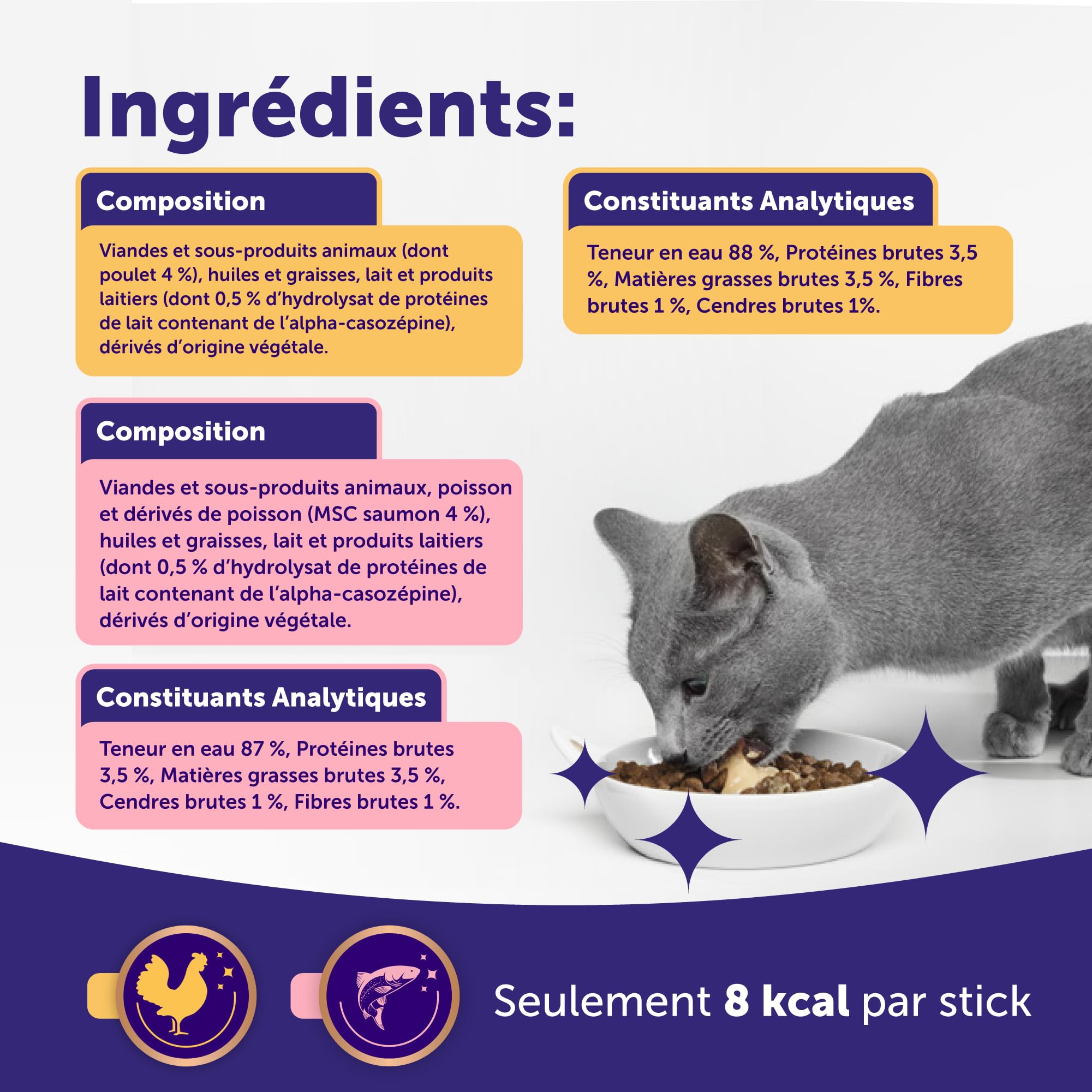 Happy Snack by FELIWAY - Friandises Délicieuses et Apaisantes pour Chats- Boite de 48 Sticks Goûts Poulet et Saumon - Aide Les Chats à se Sentir Plus Calmes et Développe Les Liens Affectifs