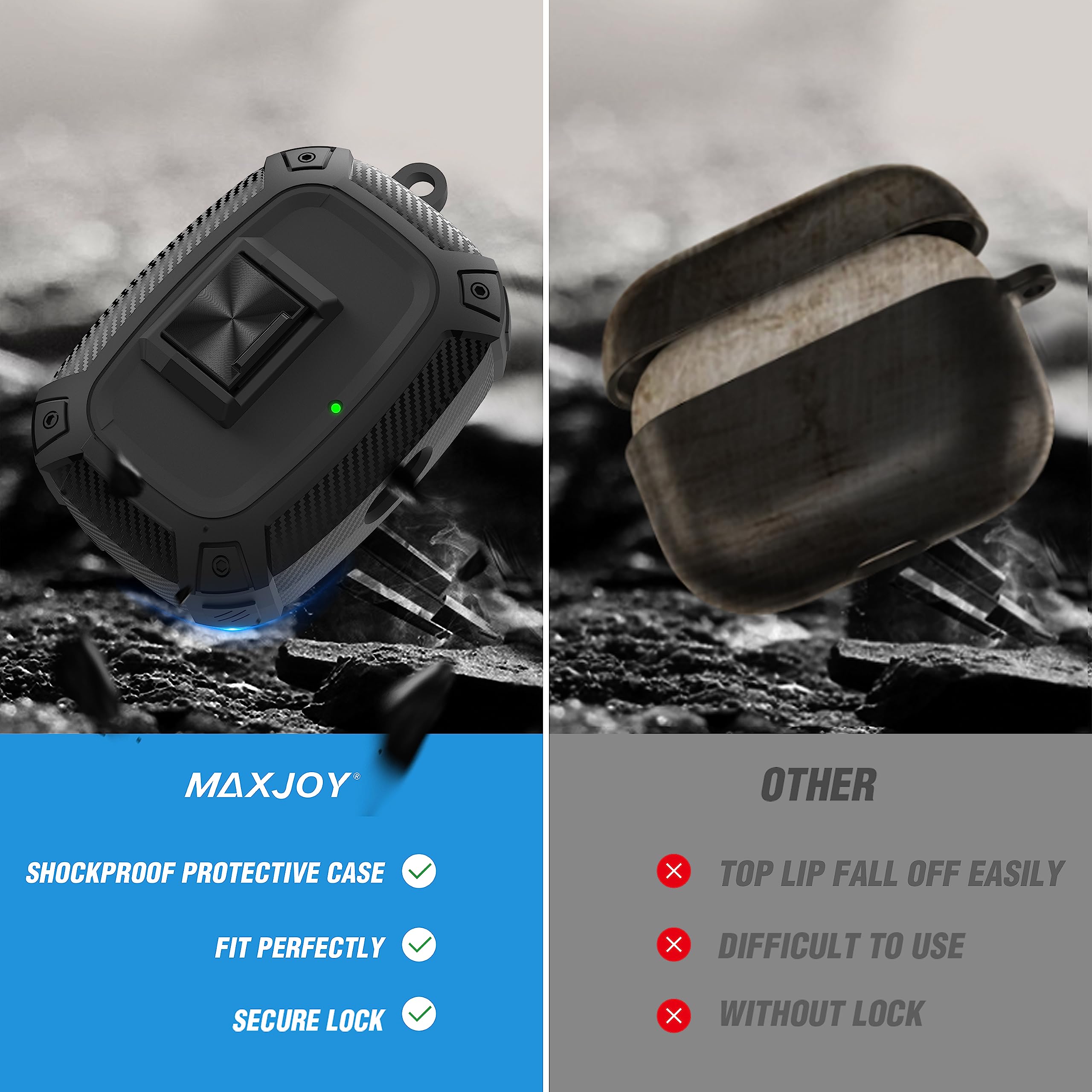 Maxjoy for Beats Studio Buds Case Cover, Studio Buds Plus Case 2023 with Lock, Studios Bud + Shockproof Protective Earbuds Cases with Keychain for Beats Studios Bud 2021/ Buds+ 2023, Black