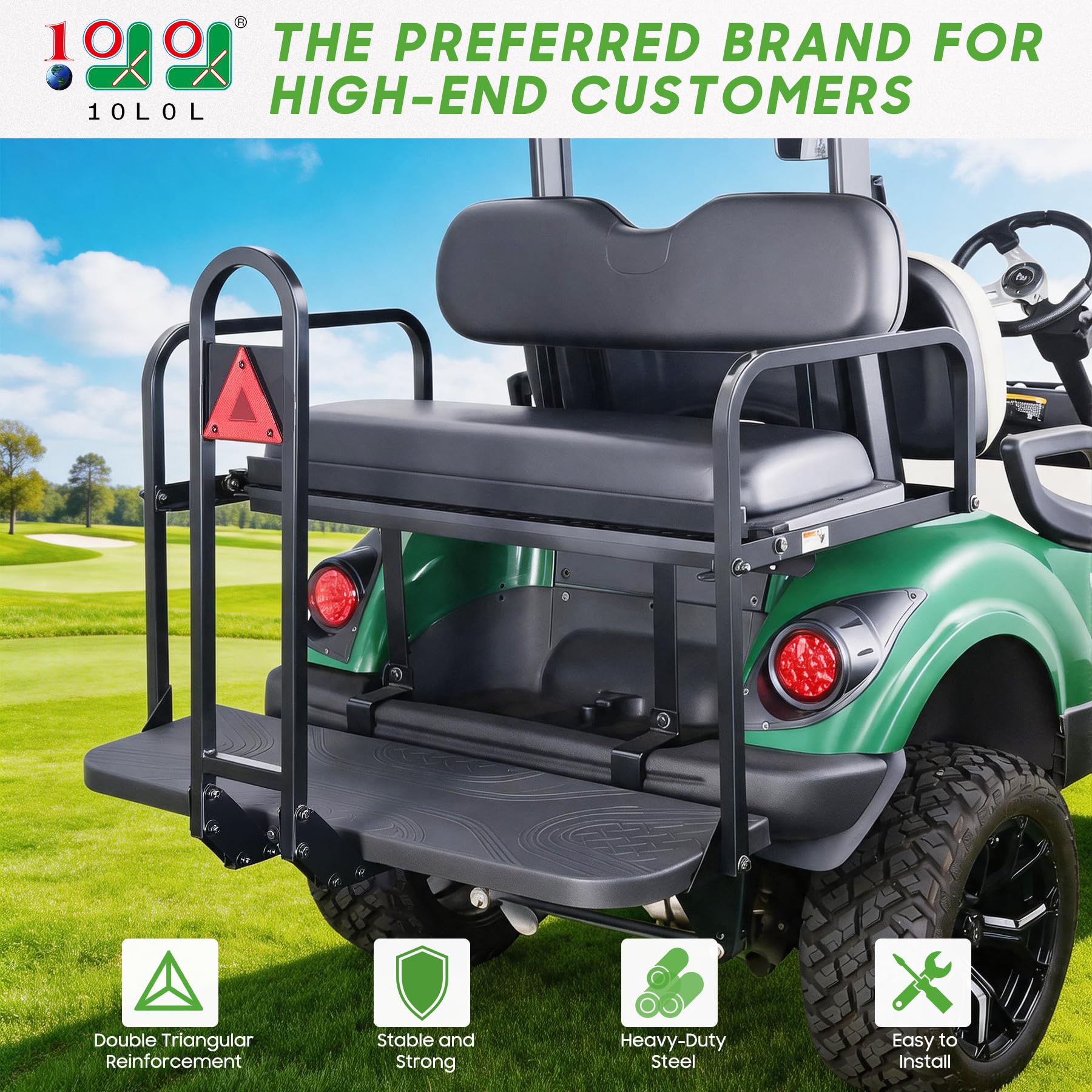 10L0L Golf Cart Barre d'appui de sécurité arrière universelle compatible avec Yamaha Club Car EZGO chariot de golf avec panneau triangulaire réfléchissant