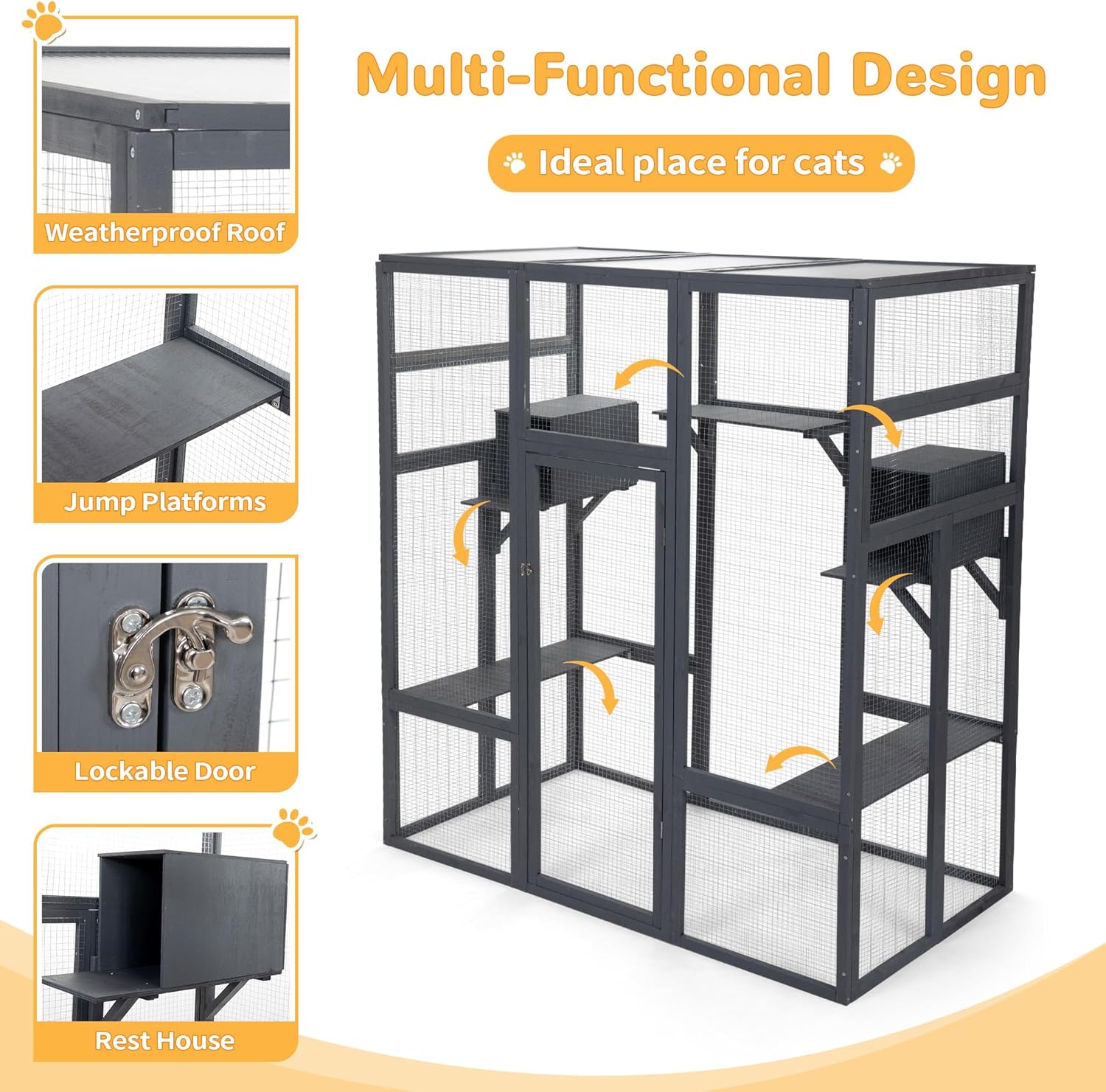 review coivvovv Large Cat House Outdoor Catio - Cat Play & Run Enclosures Indoor Kitty Window Cage with Waterproof Roof, 7 Platforms & 2 Resting Box, UV Resistant, 62.4