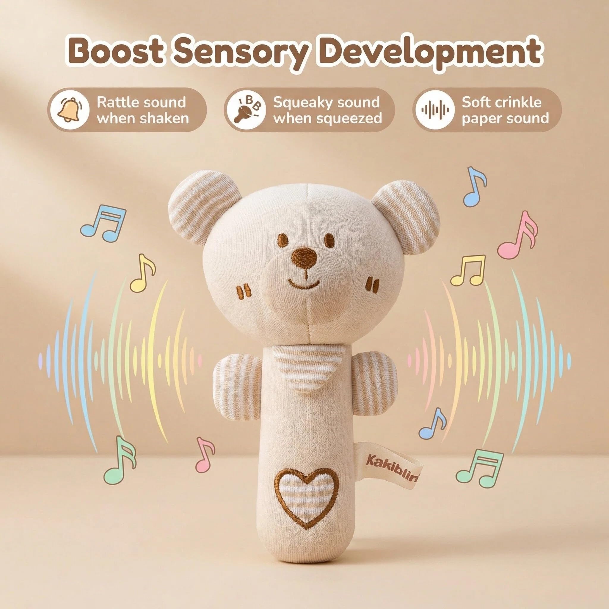 2 Pcs Soft Rattle Toys for Babies 0-6 Months,Baby Soft Rattle Sensory Toys,Plush Animal Hand Rattles Toys,Babies Sensory,Early Developmental Newborn Baby Birthday Gifts,Girls Boys Babies (Bears) - Image 4