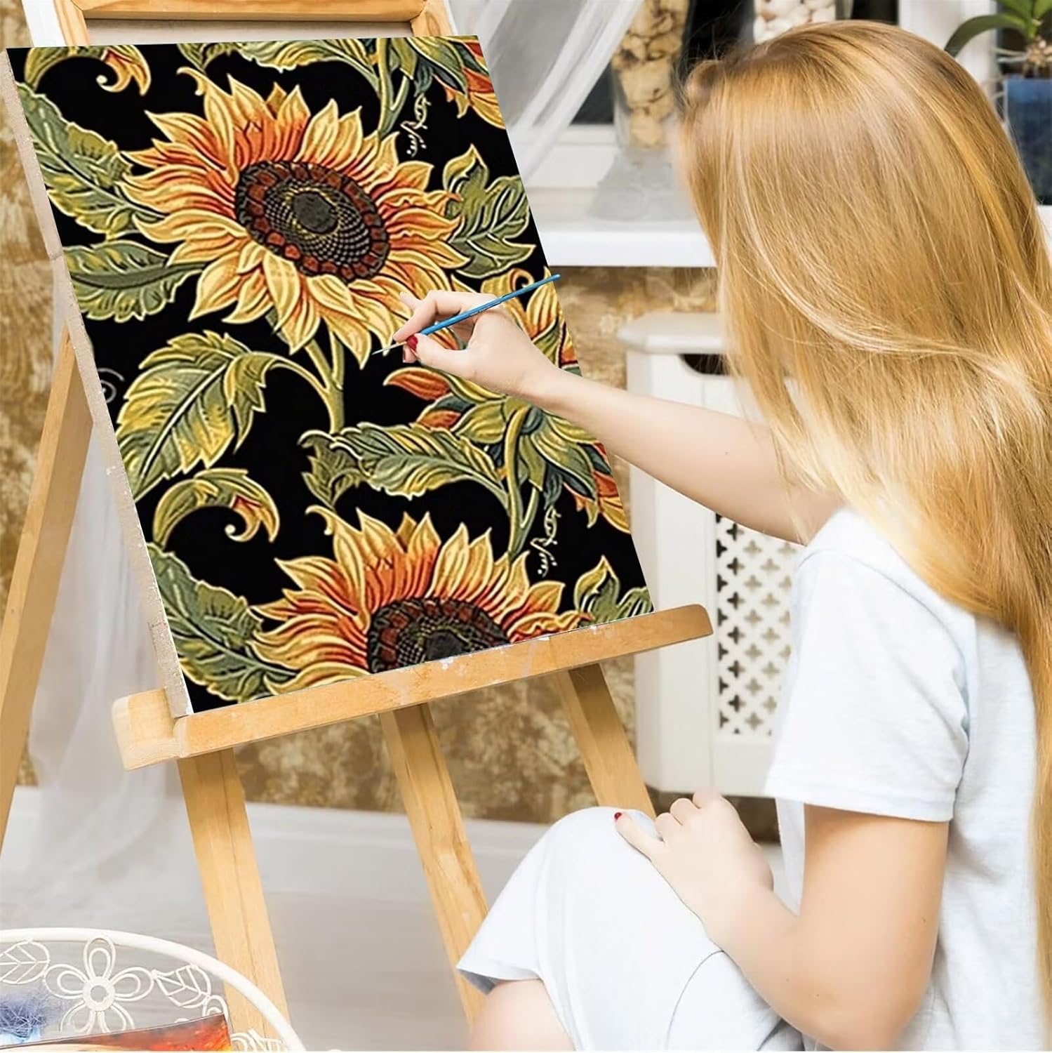 Peepezo Paint by Numbers for Adults Beginner Sunflower Adults' Paint-by-Number Kits Paint by Numbers Kit for Adults Beginner Elegance Ages 8-12 Easy Acrylic on Canvas Paints and Brushes 20x26In