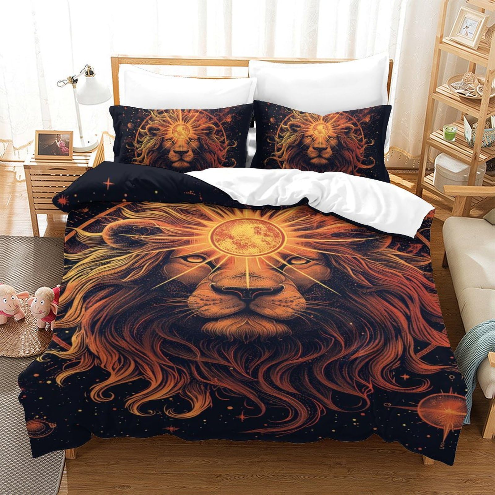 Housse de couette lion 3D 140x200 parure de lit microfibre