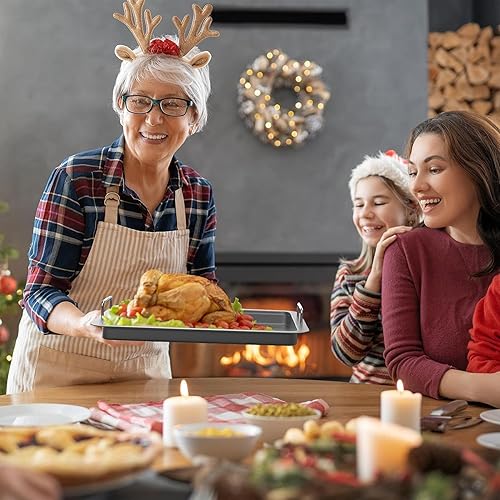 Miniatura 5 de SafBbcue Paquete de 2 sartenes para hornear lasaña de pavo de Acción de Gracias para hornos, sartén para asar Navidad, ideal para asar lasaña de