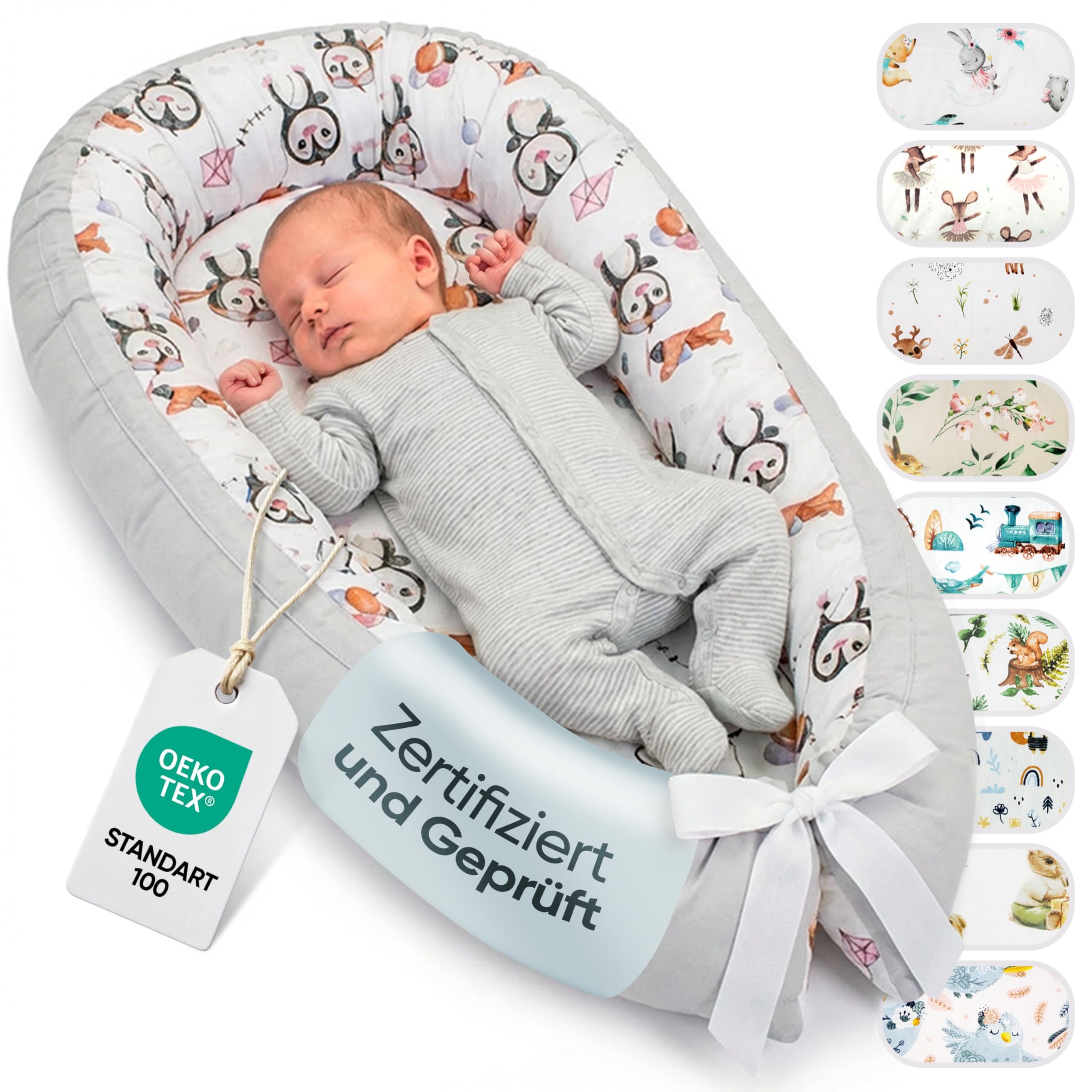 LULANDO® Babynest - Standard 100 von Oeko-Tex - multifunktionales Kuschelnest für Babys und Säuglinge - Nestchen - Reisebett - 100% Baumwolle - antiallergisch - hergestellt in der EU