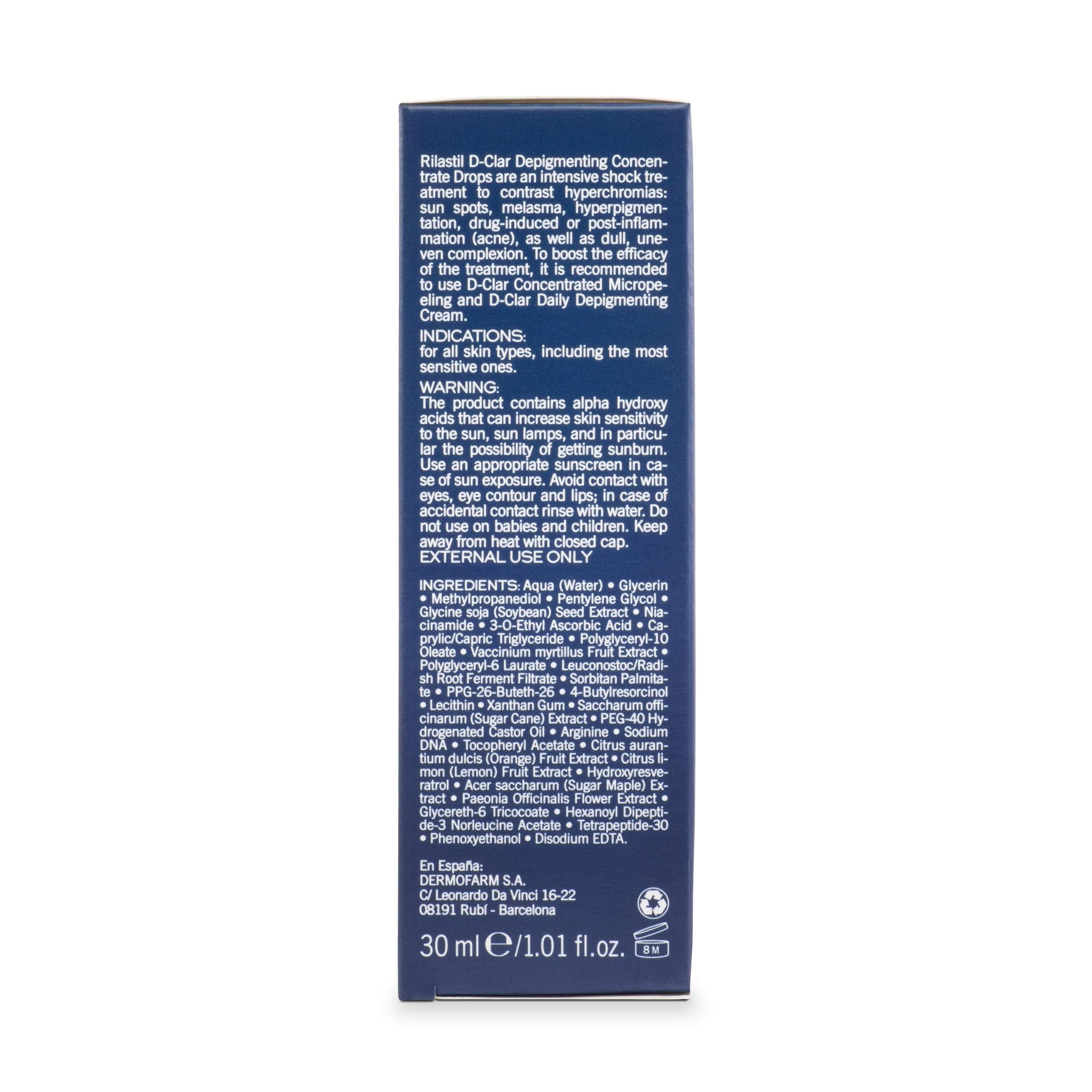 Rilastil - D-Clar, Gotas Despigmentantes Concentradas, 30 ml | Exfoliante, Aclarante, Unifica el Tono, No Fotosensibilizante, Piel Sensible, Gotas, Facial, Antimanchas