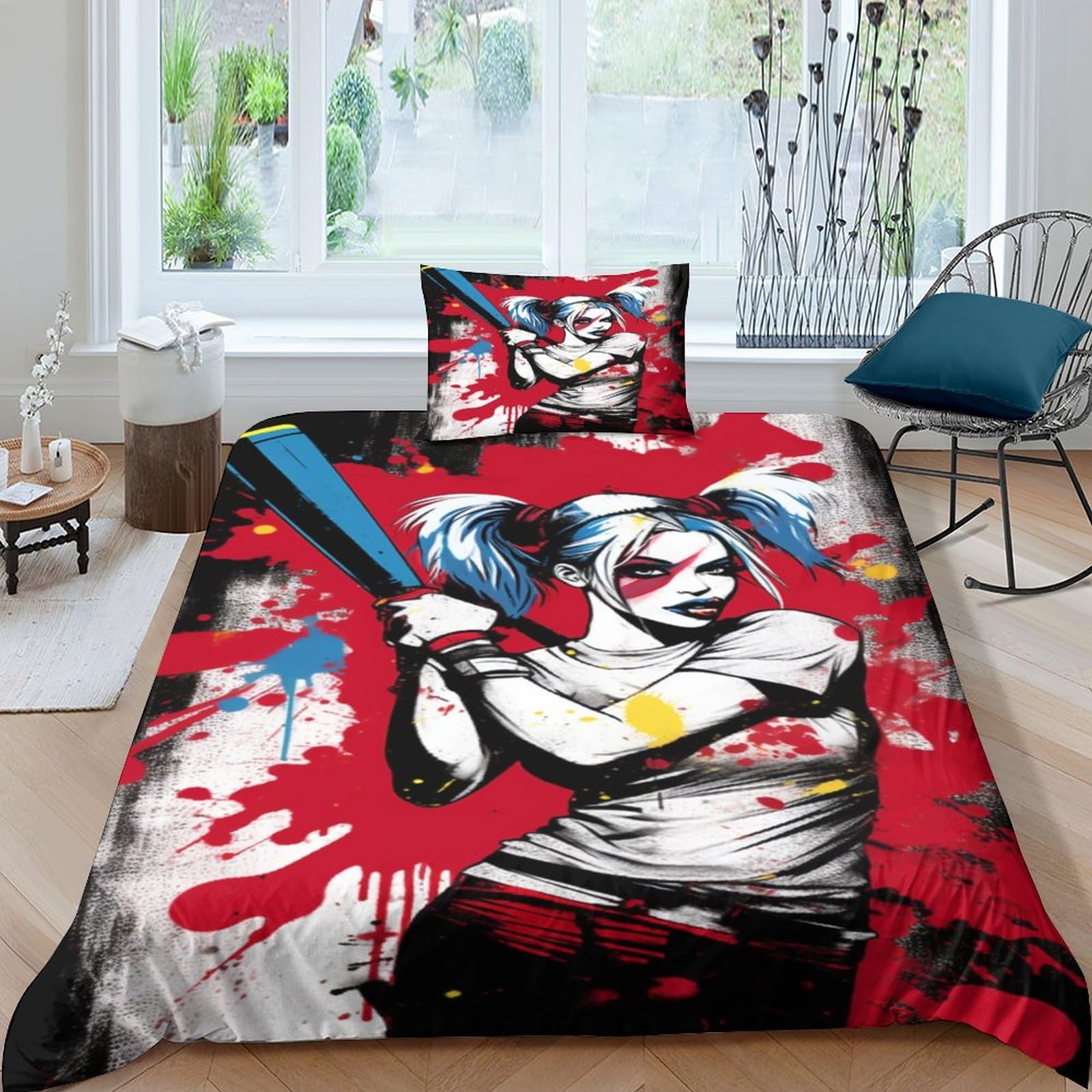 Housse de couette 135x200 hypoallergénique contre les acariens motif baseball graffiti