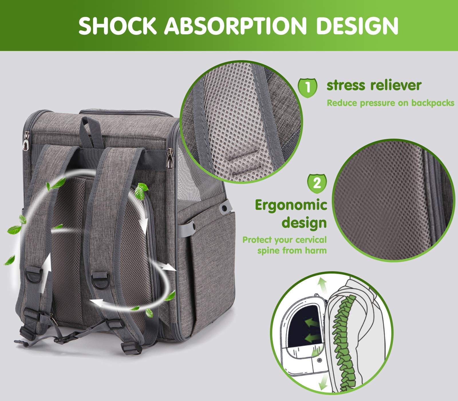 PETCUTE Borsa Trasportino per Cani Gatti Estensibile,Borsa da Trasporto per Animali Domestici,Traspirante Trasportino Gatto Cane con Tasche Laterali,Zaini Trasporto Cane per Viaggio Auto Treno