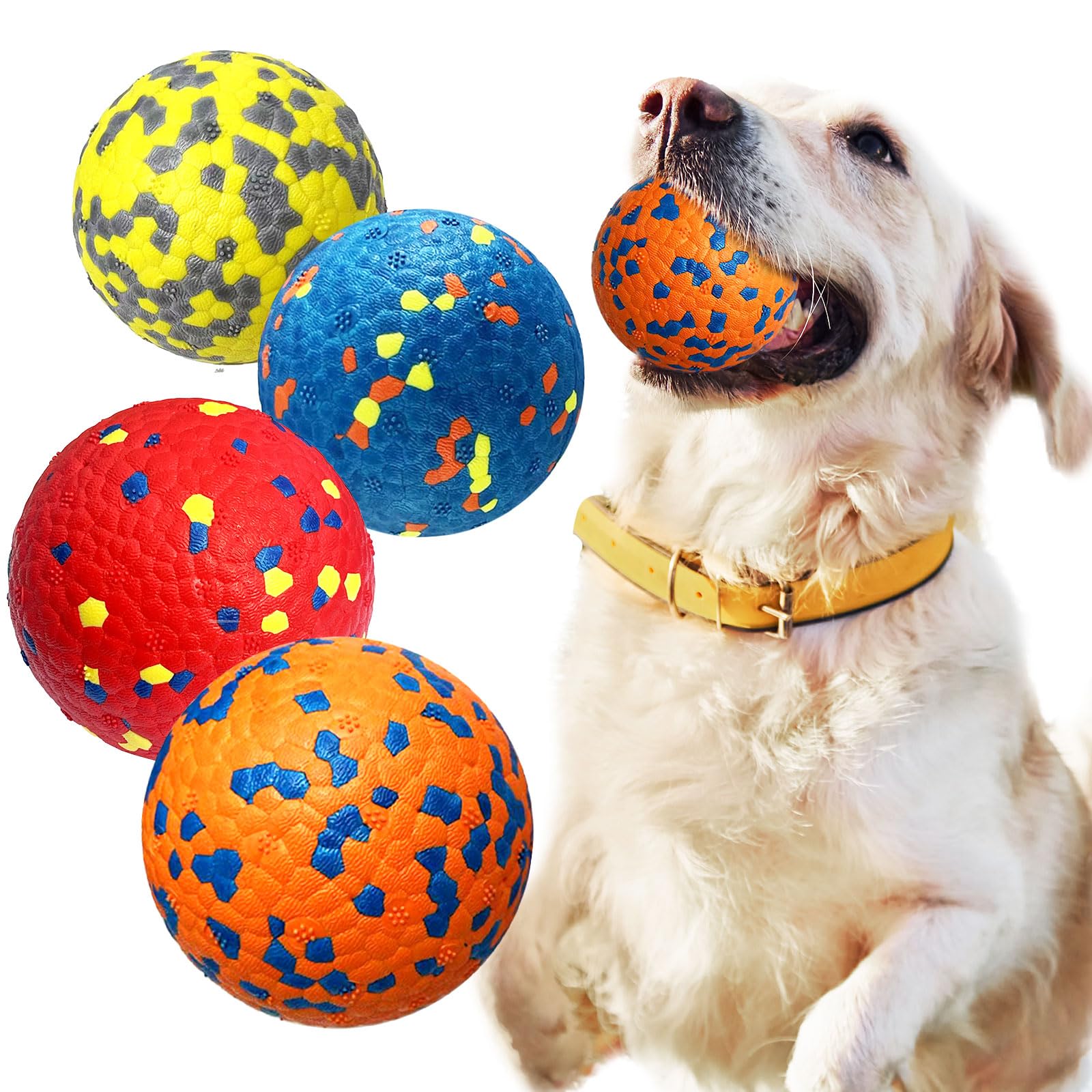 Petcare 4 Pack Dog Balls Indestructible Dog Toys for Aggressive Chewers Durable Tough Tennis Balls Toys for Medium