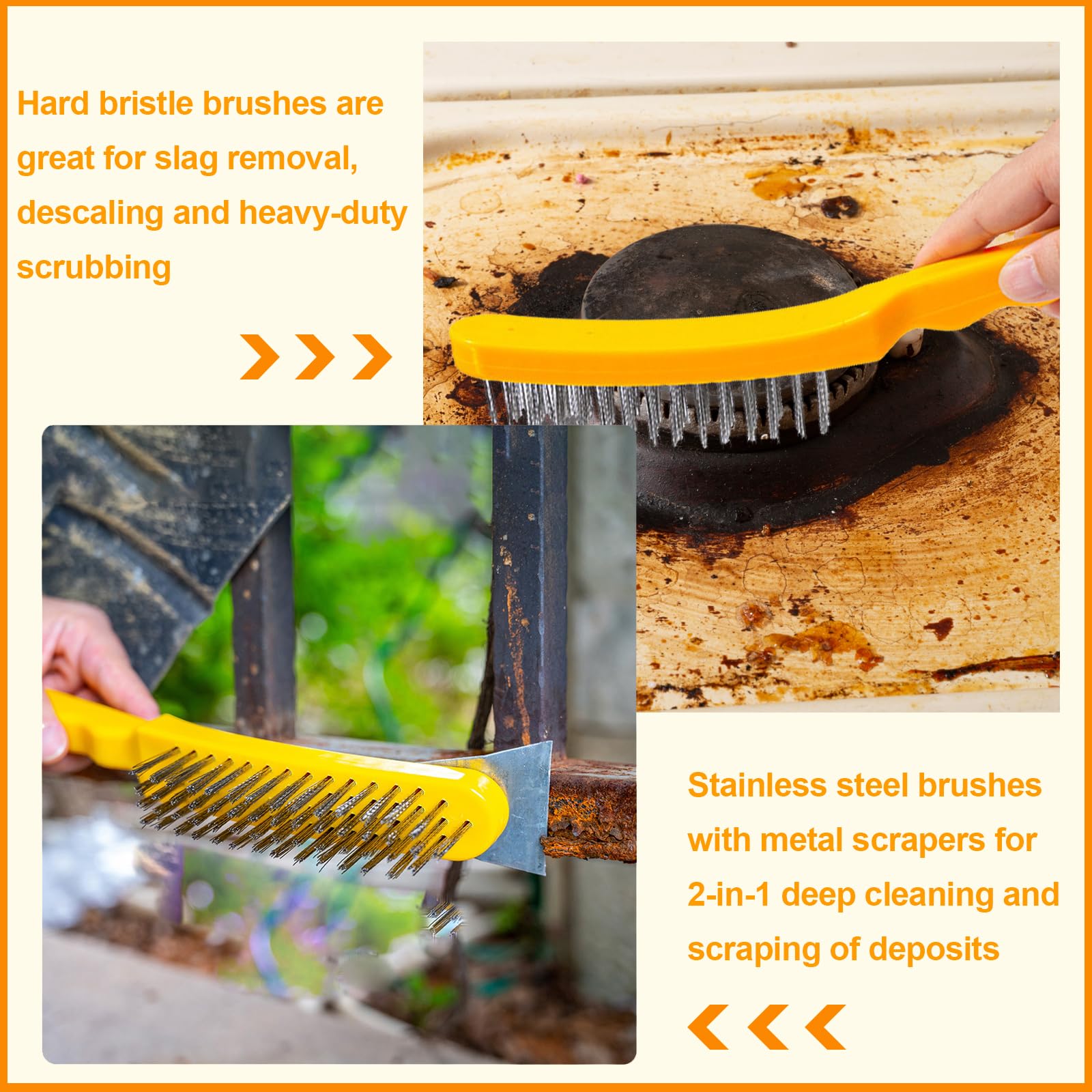 Heavy Duty Wire Brush Set - Rust & Welding Removal -4 Heavy Duty Wire Brush Set - Rust & Welding Removal -4