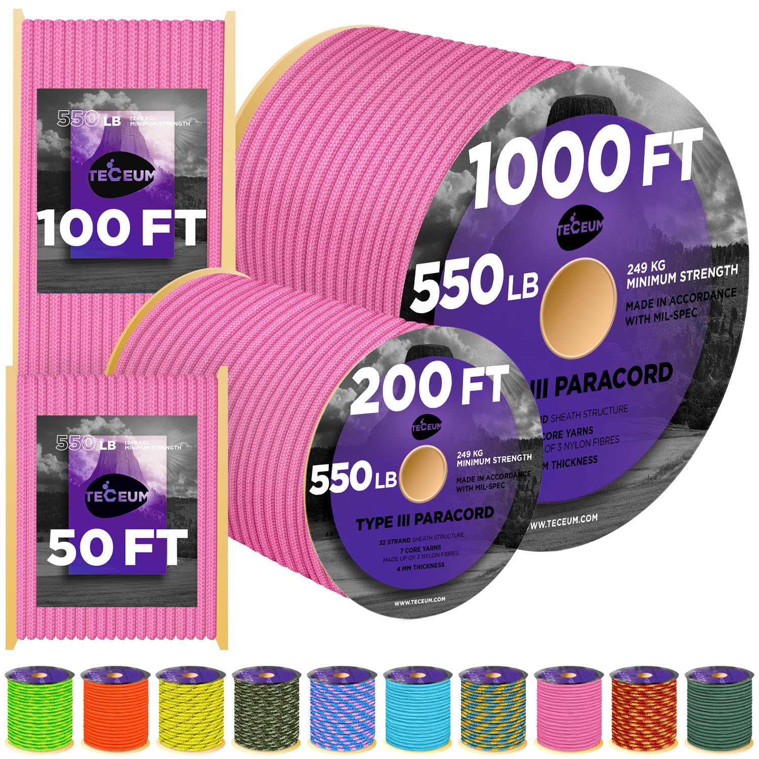 Reflective Paracord Rope 550lb 4mm – Glow para Cord – Camping Utility Rope