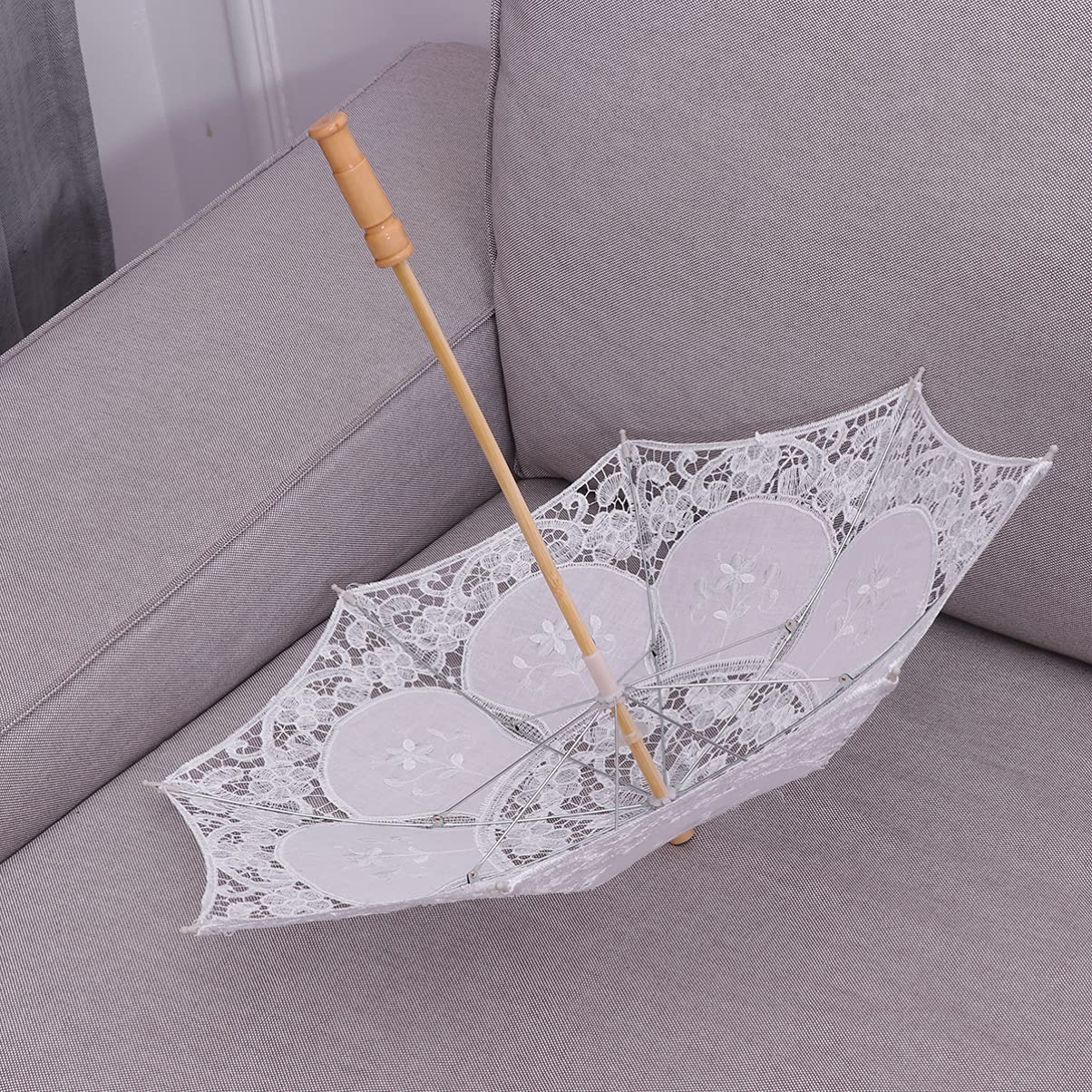3stücke Lace Hochzeitsregenschirm Aus Baumwolle Handgefertigt Dekoration Für Fotografie Und Veranstaltungen Durchmesser Klassischer Nicht Wasserdichter Parasol Reinem Weiß Für