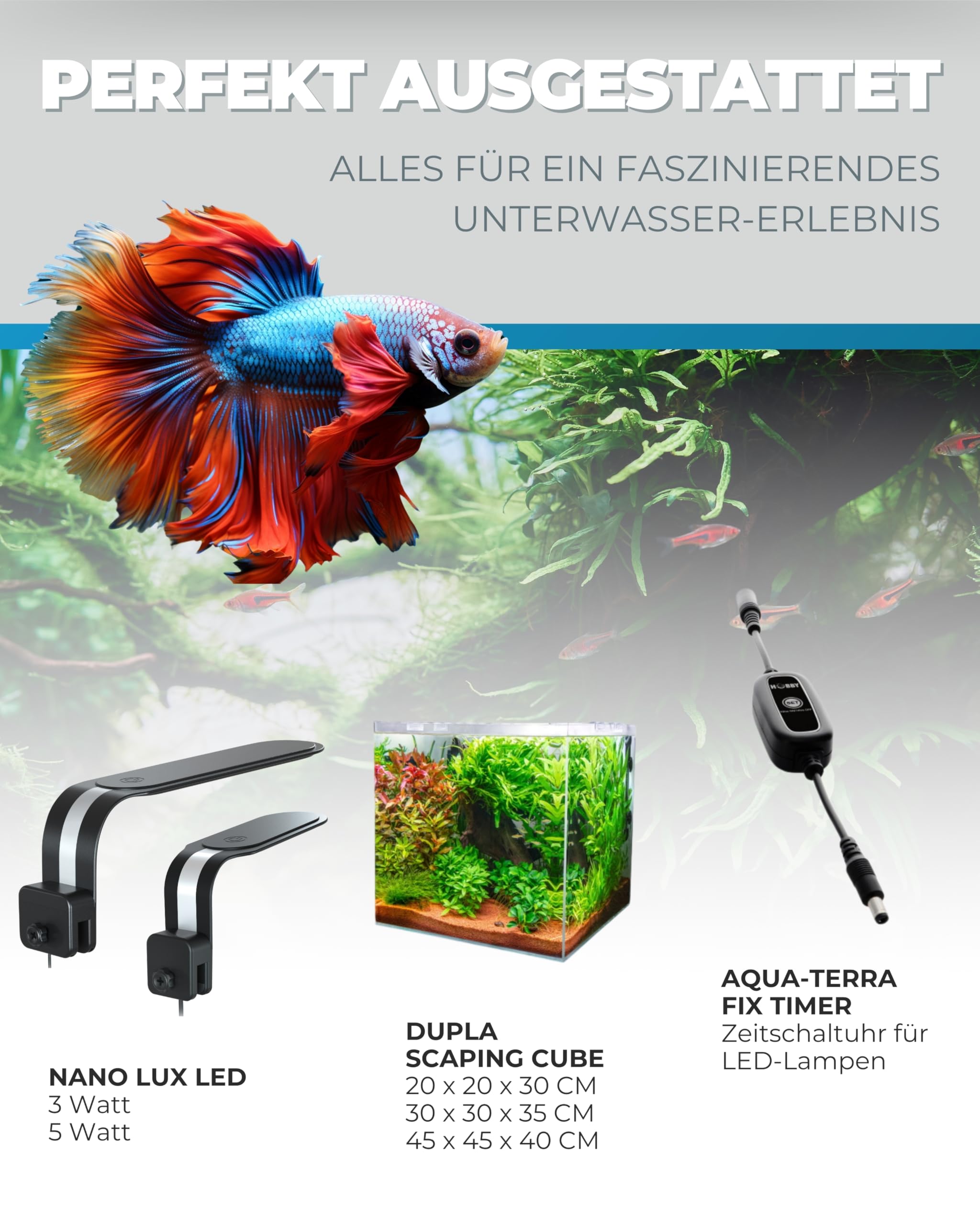Dupla Nano Lux LED I 5 W I Dimmbare LED-Beleuchtung für Süßwasseraquarien von 15-40 Liter I Aquarium Lampe mit einstellbarer Farbtemperatur I Aquarien Licht für gesundes Pflanzenwachstum