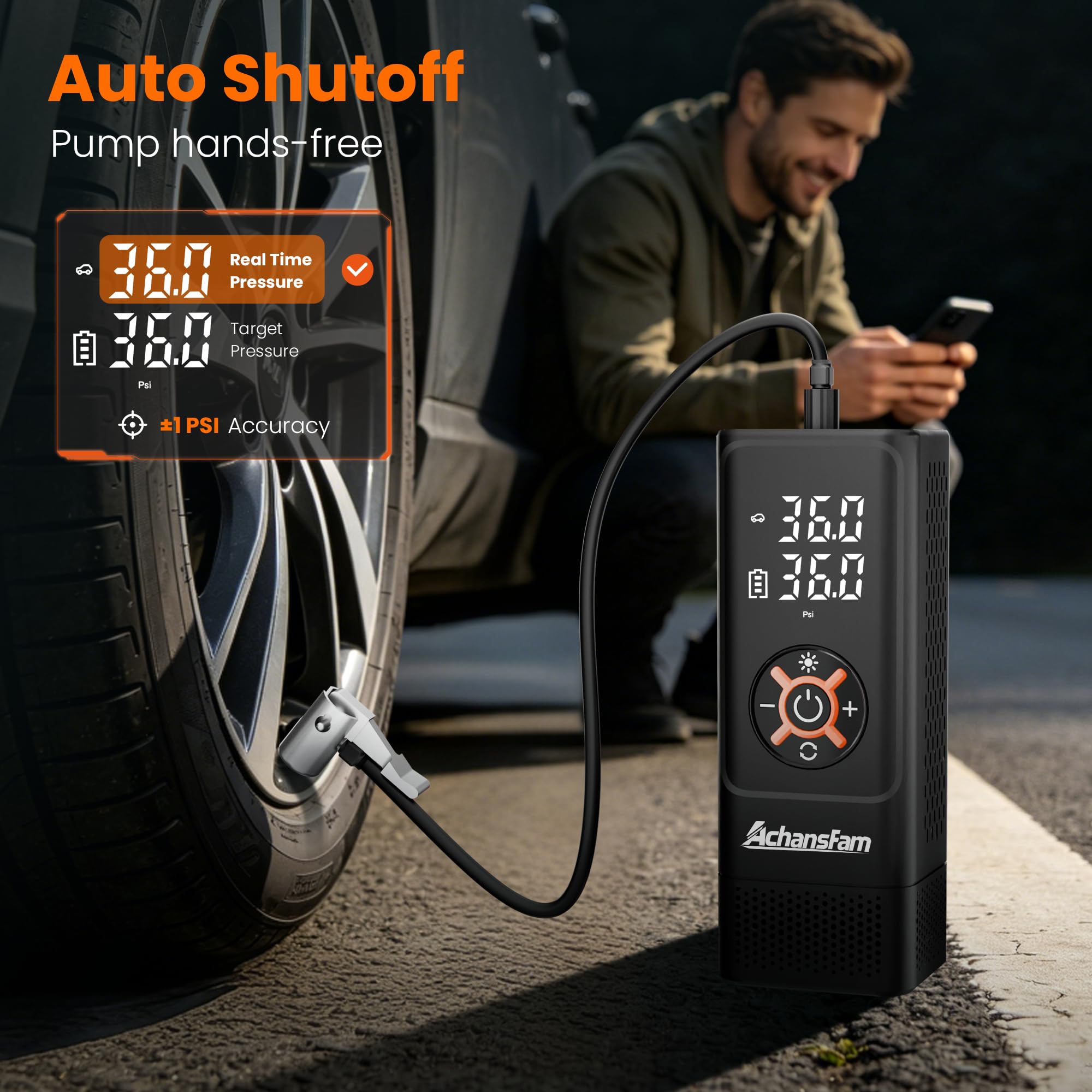 Compresor de aire portátil para neumáticos de coche, bomba de inflado de neumáticos inalámbrica 3 veces más rápida de 150 PSI, adaptador de larga duración y 12 V CC, con medidor digital, para