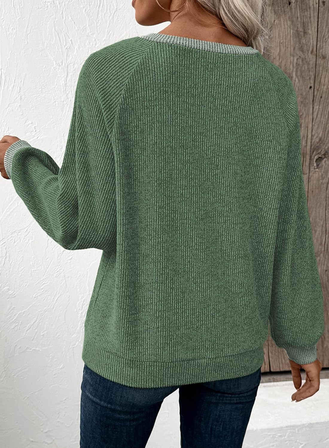 EVALESS Womens Spring Fashion 2026 Womens Long Sleeve Shirts Patchwork Button Up V Neck Sweatshirt Casual Pullover Tops - Image 6