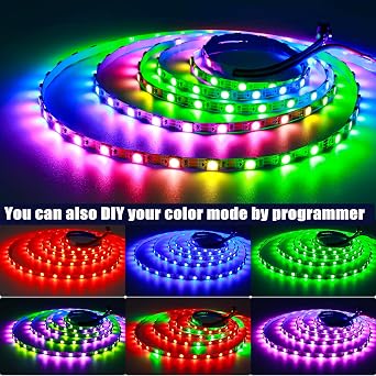 WS2812B LED Strip Light 5V, 5mm Ultra Narrow RGB Pixel Strip 2m 5050 120 LEDs IP30 White PCB Full Color Individually Addressable Smart Light Strips for DIY Advertising Decoration [Energy Class F]