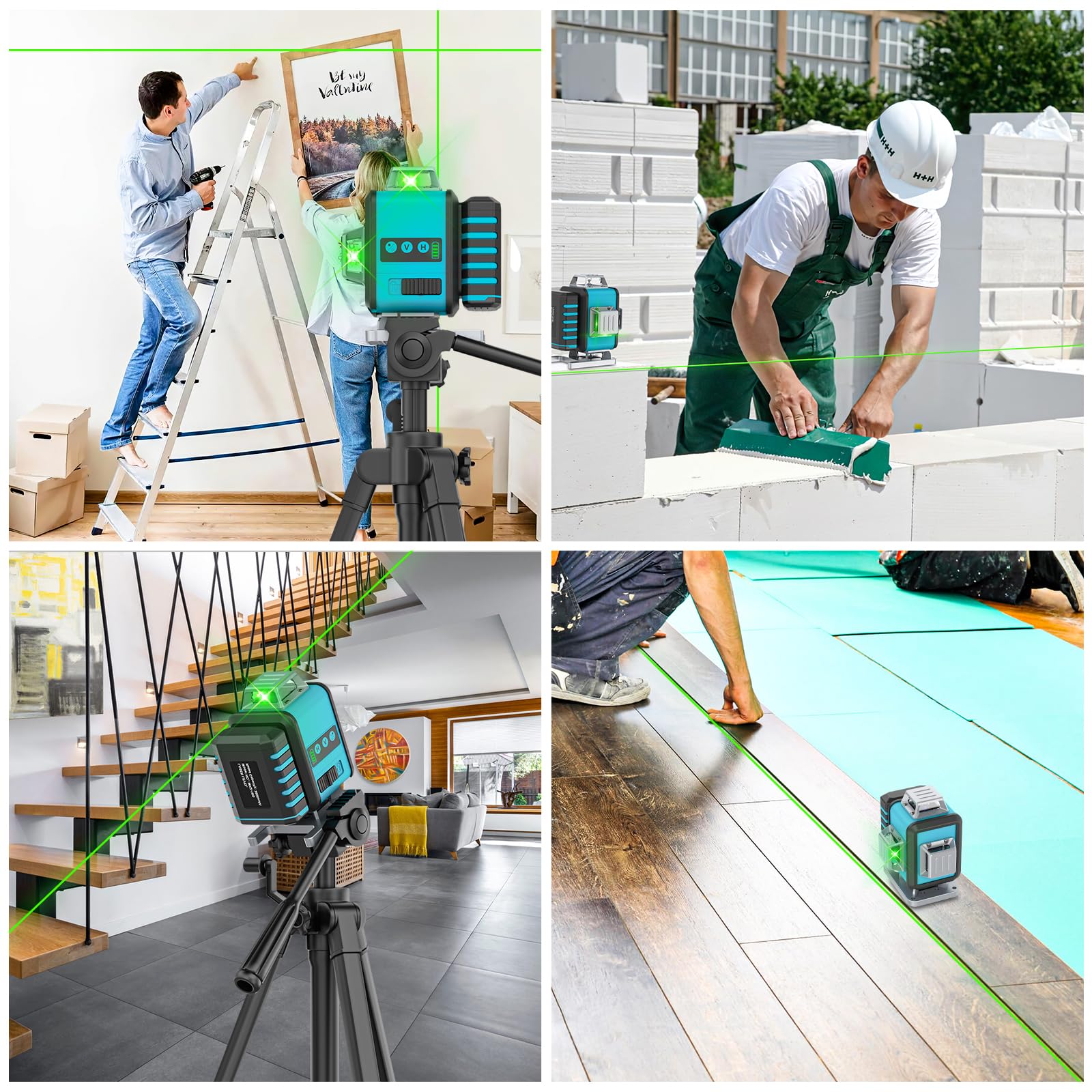 【Mode Impulsion】Niveau Laser 4 x 360°, 4D 16 Ligne Laser Chantier, Lazer Niveaux 16 Lignes Croisé 30M Mode Impulsion Extérieur, Verte Horizontal et Verticale avec Télécommande