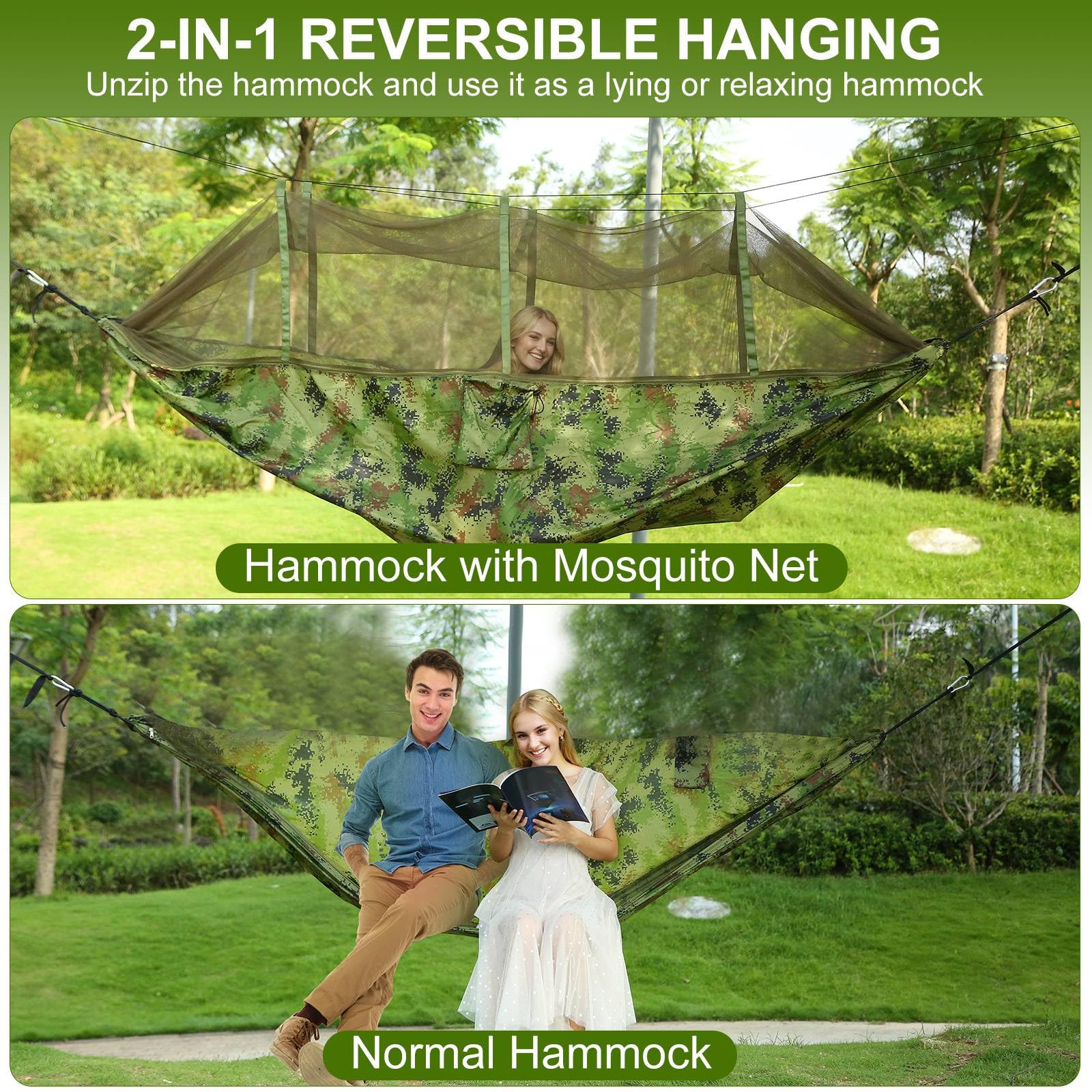 Camping Hammock with Mosquito Net f 2 Persons Hammock or Bed Outdoor 600Lbs Load Hiking Camping Hammock& Hanging Kit Portable Nylon Swing Hanging Bed, Patio, Camping and Travel
