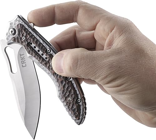 Miniatura 3 de COLUMBIA RIVER KNIFE & TOOL Fossil - Cuchillo de bolsillo plegable Fossil - Carpeta EDC de borde liso de acero inoxidable con bloqueo de marco,