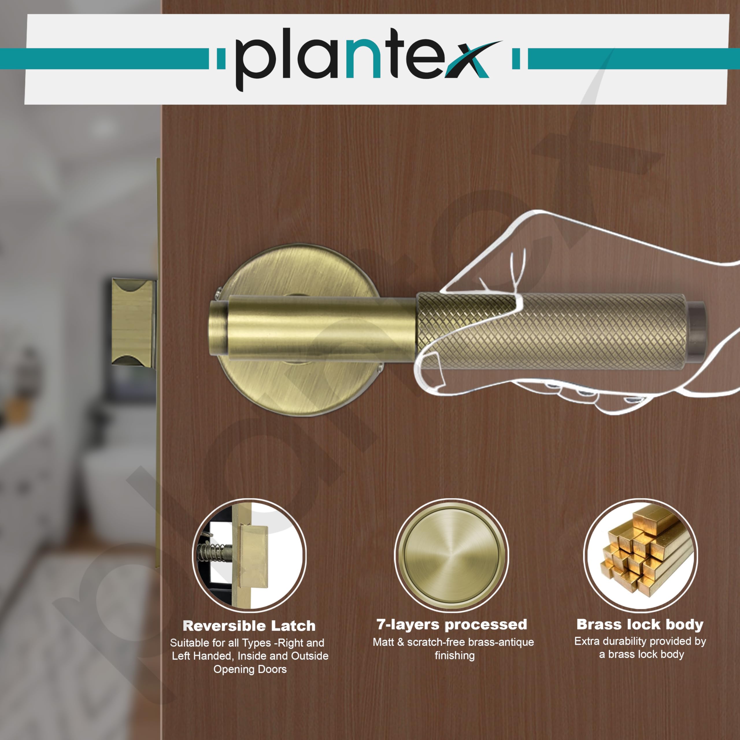 Plantex Heavy Duty Door Lock – Bathroom Door Lock/Mortise Keyless Handle Set for Home/Bathroom/Store Room/Balcony/Office with Baby Latch (603 - Brass Antique) — Amazon image 4