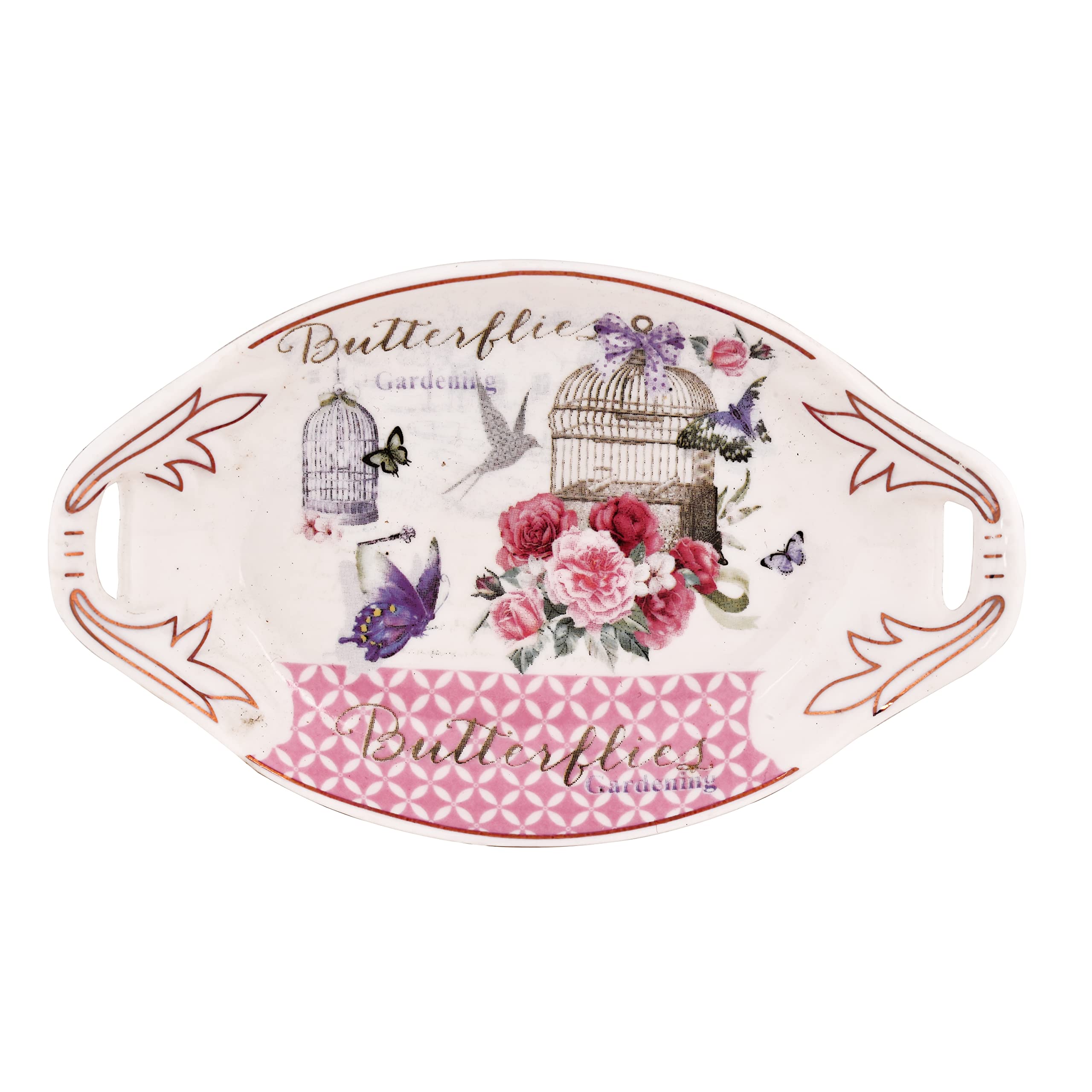 Mini Ceramic Floral Cage Pattern Oval Serving Tray Stylish Serving Dish for Home & Dining