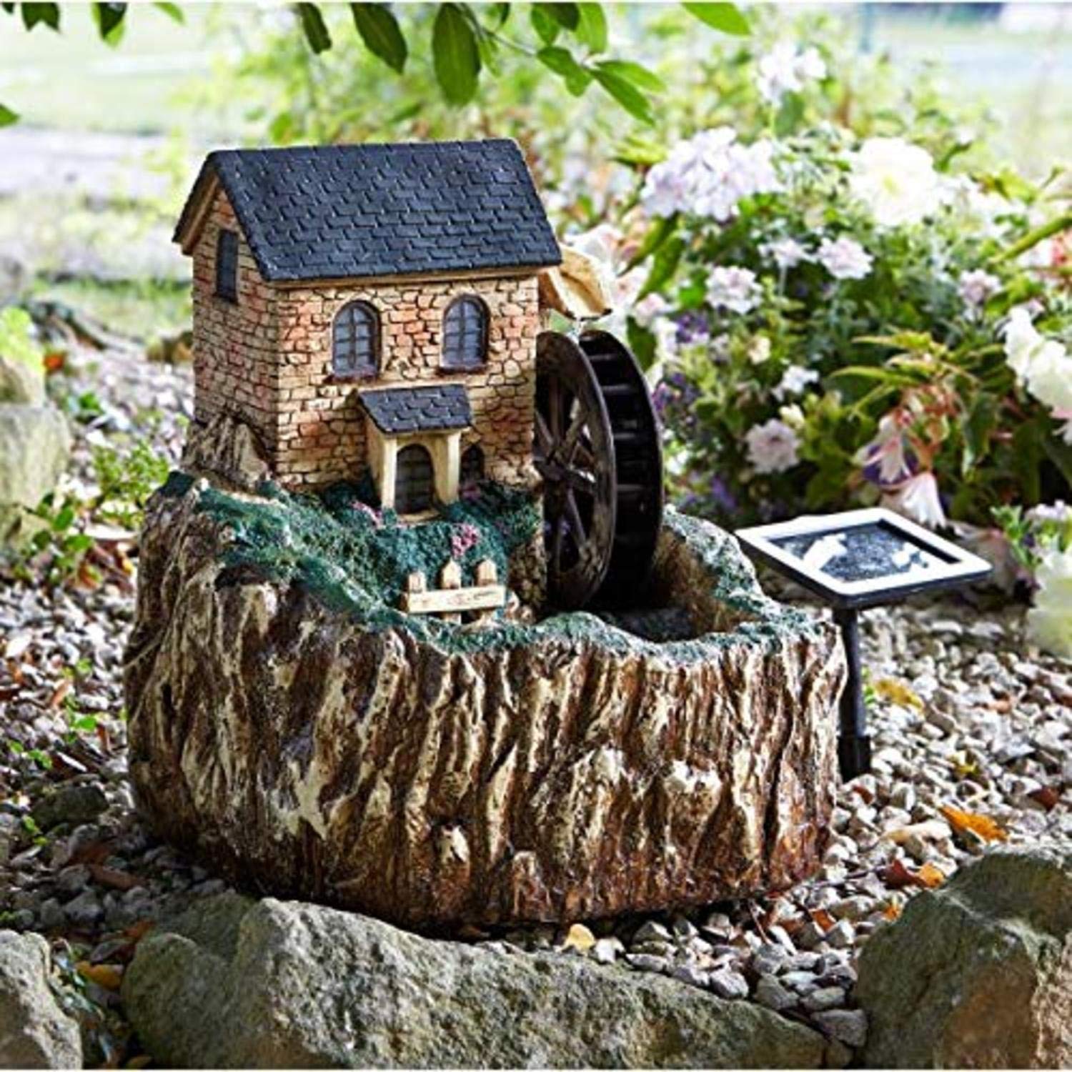 Garden Mile Water Mill Garden Mile® Novelty Vintage Style Water Fountain - Solar Powered Resin Colour Recycling Water Feature - Garden Ornament Outdoor Decorative Centrepiece For Pond, Patio And Lawn Decor