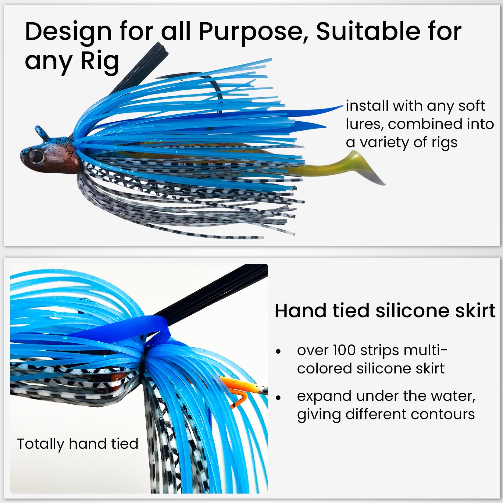 Pristis Paquete de 3 plantillas de natación con protector de malas hierbas y falda de silicona, señuelos de pesca duraderos para agua dulce y salada, diseño de forma única y cabeza de plantilla