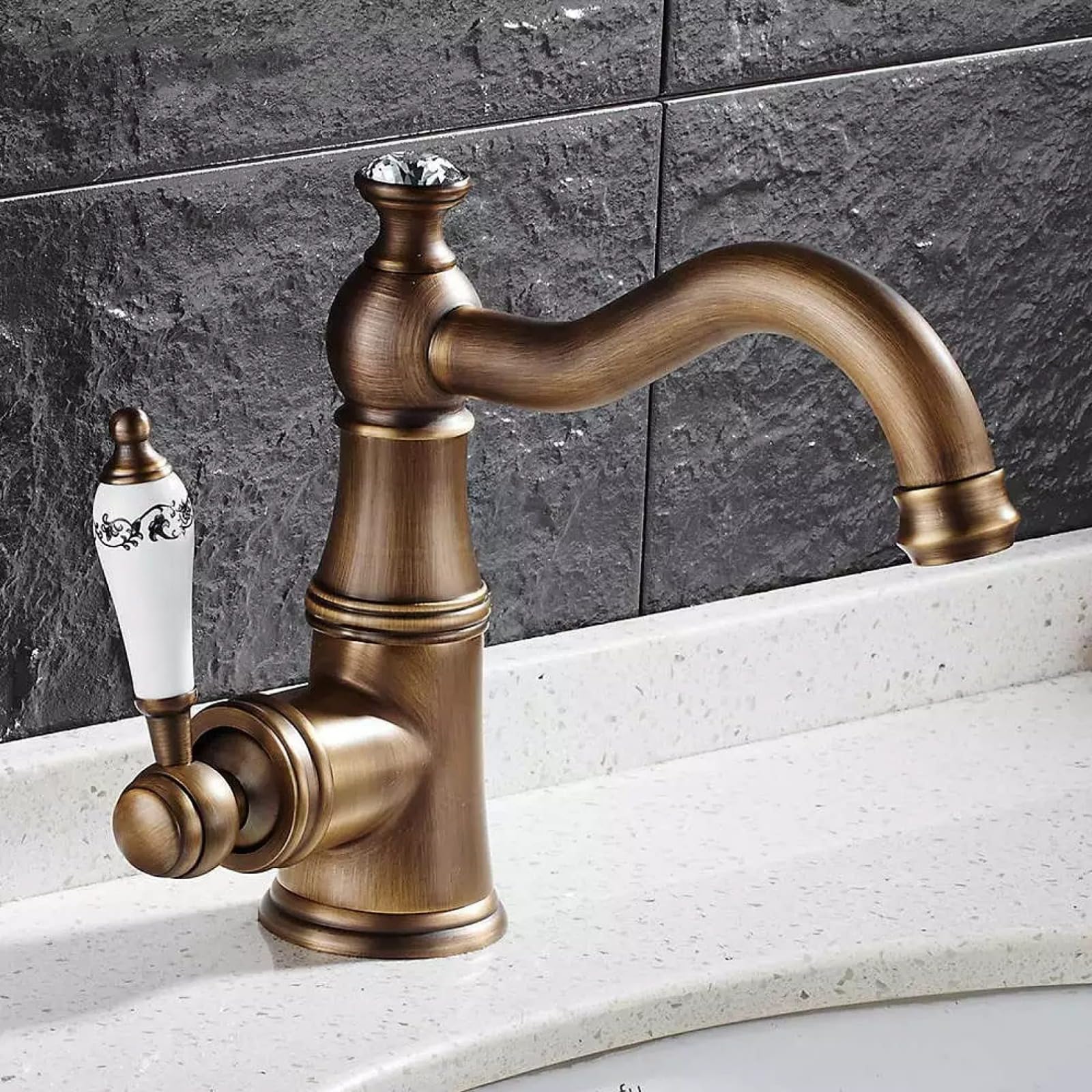 Rubinetto del bacino Caldo e Freddo Bagno Lavabo Rubinetto Oro Vessel Lavello Miscelatore Rubinetto Girevole Maniglia in Ceramica