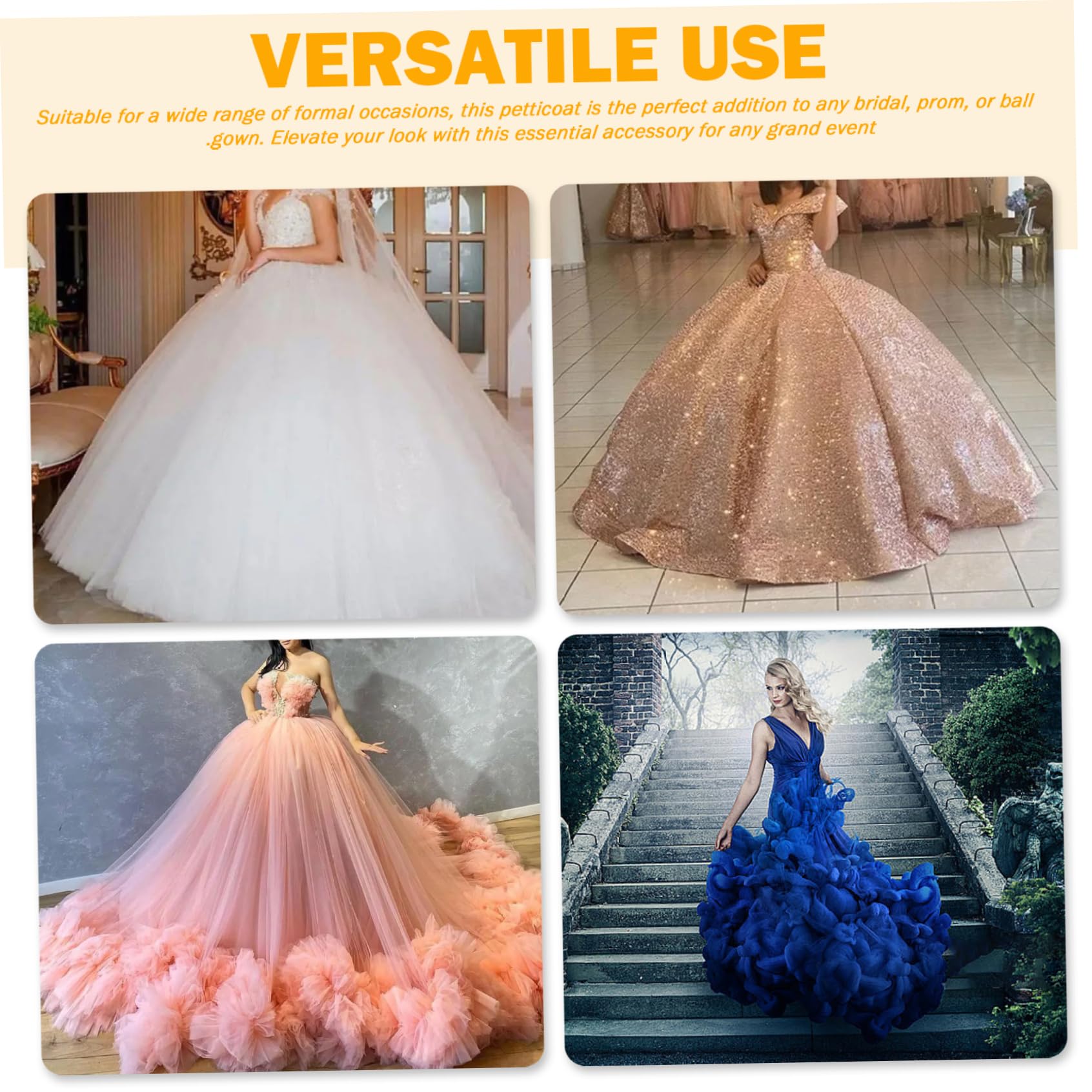 Jupon pour Filles Jupon à 6 cerceaux en Tulle de 109 cm de Long pour Femmes sous Robe mariée à cerceaux Ajustables