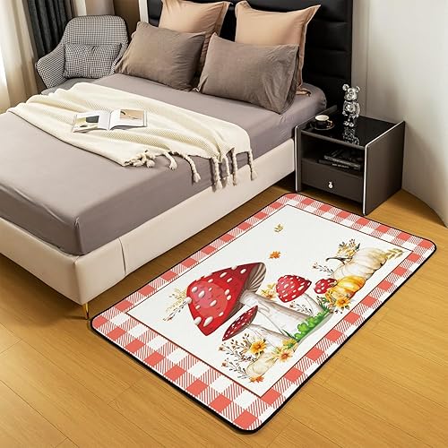 Miniatura 4 de Alfombra de otoño para niños, de 3 x 5 pulgadas, con forma de hongos, para sala de estar, dormitorio, cosecha de otoño, alfombra decorativa de hojas