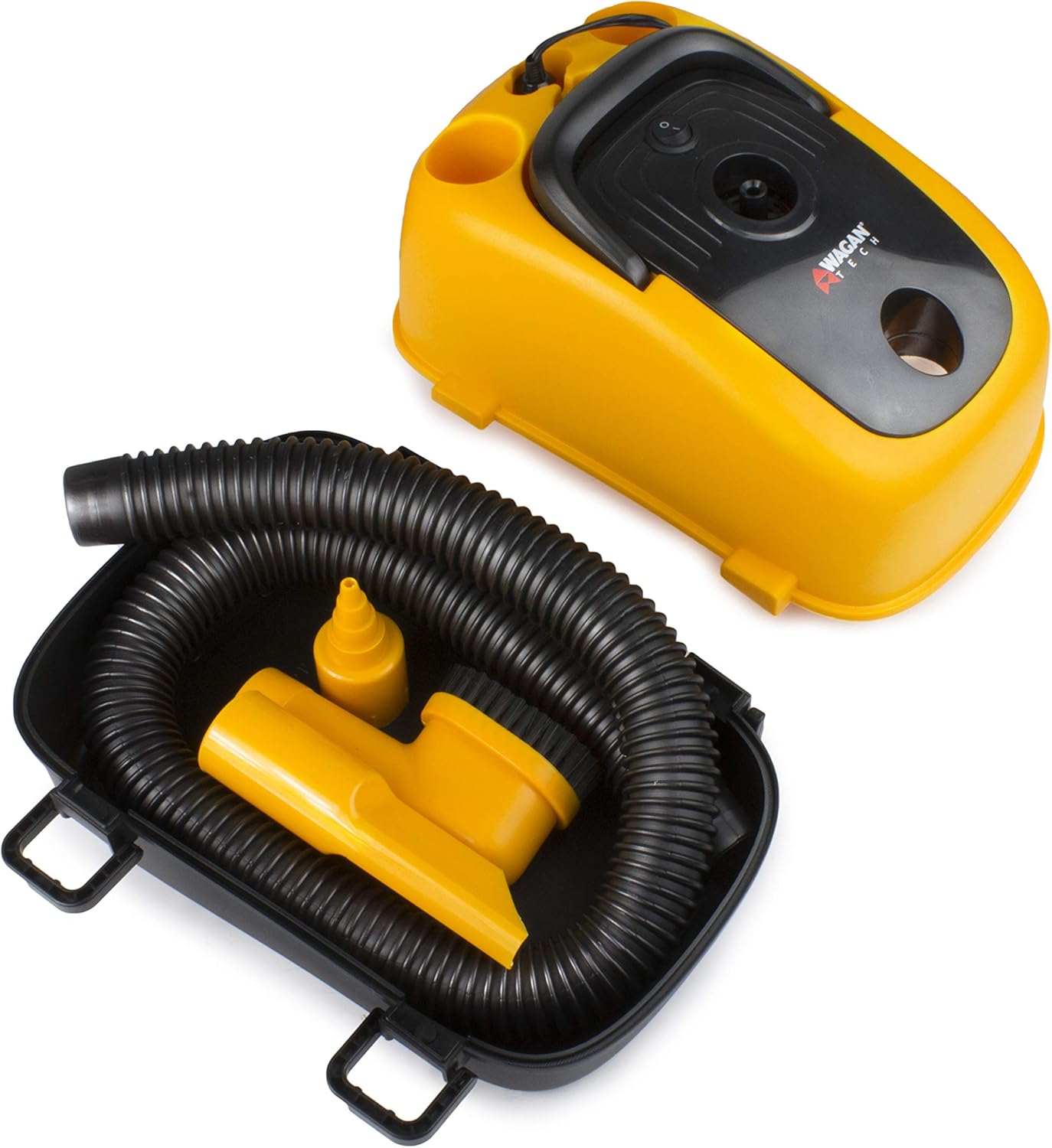 Wagan EL7205 12V Wet/Dry Auto Vacuum Cleaner for Vehicles with 40-inch Flexible Hose and 3 Nozzles, Inflate Function for Pool Toys, Air Mattress, Yellow, Black : Automotive