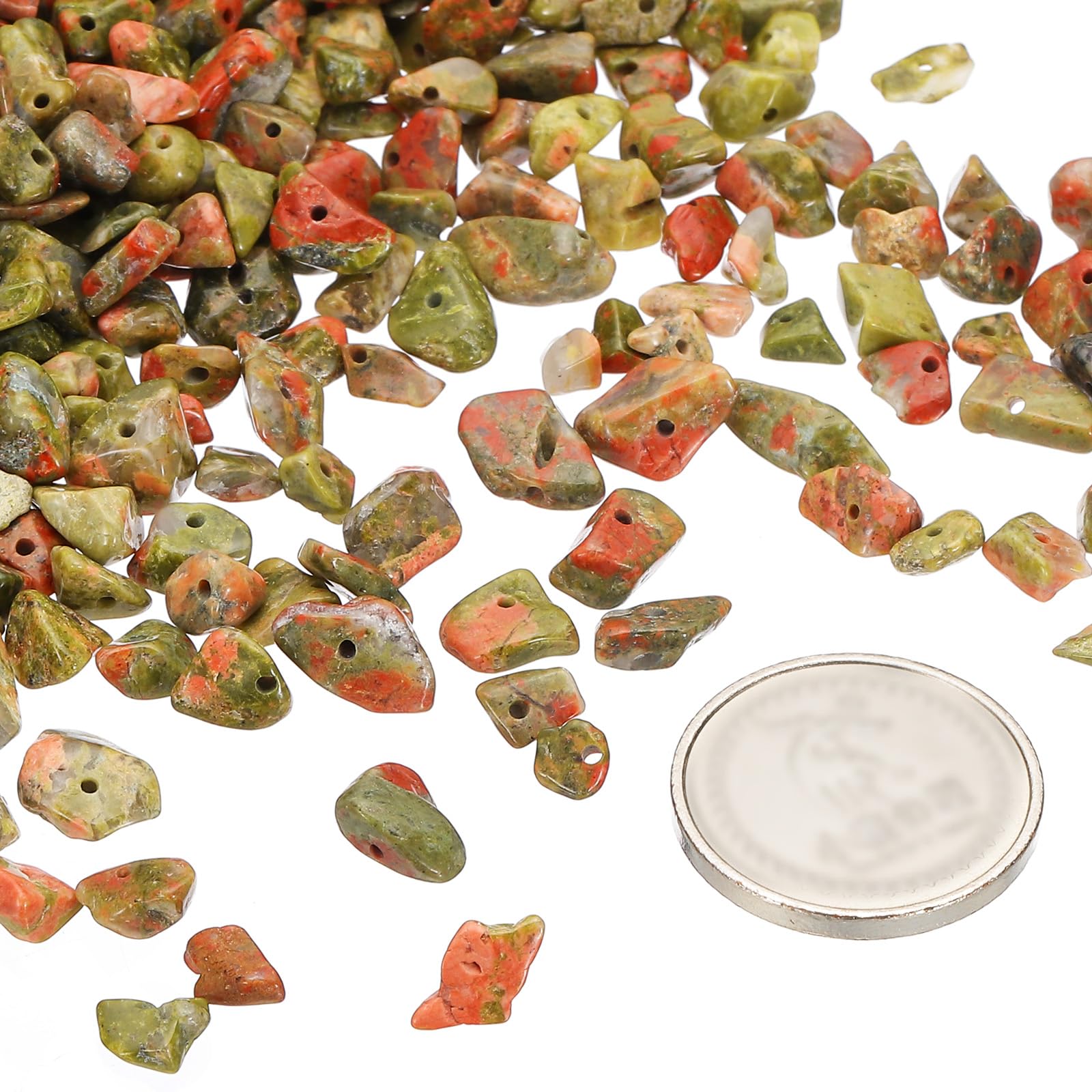 PATIKIL Chip Stone Natural Rock Beads Loose Gemstone Beads Drilled Strand for Jewelry Craft Making 400pcs, Red/Green - Image 3