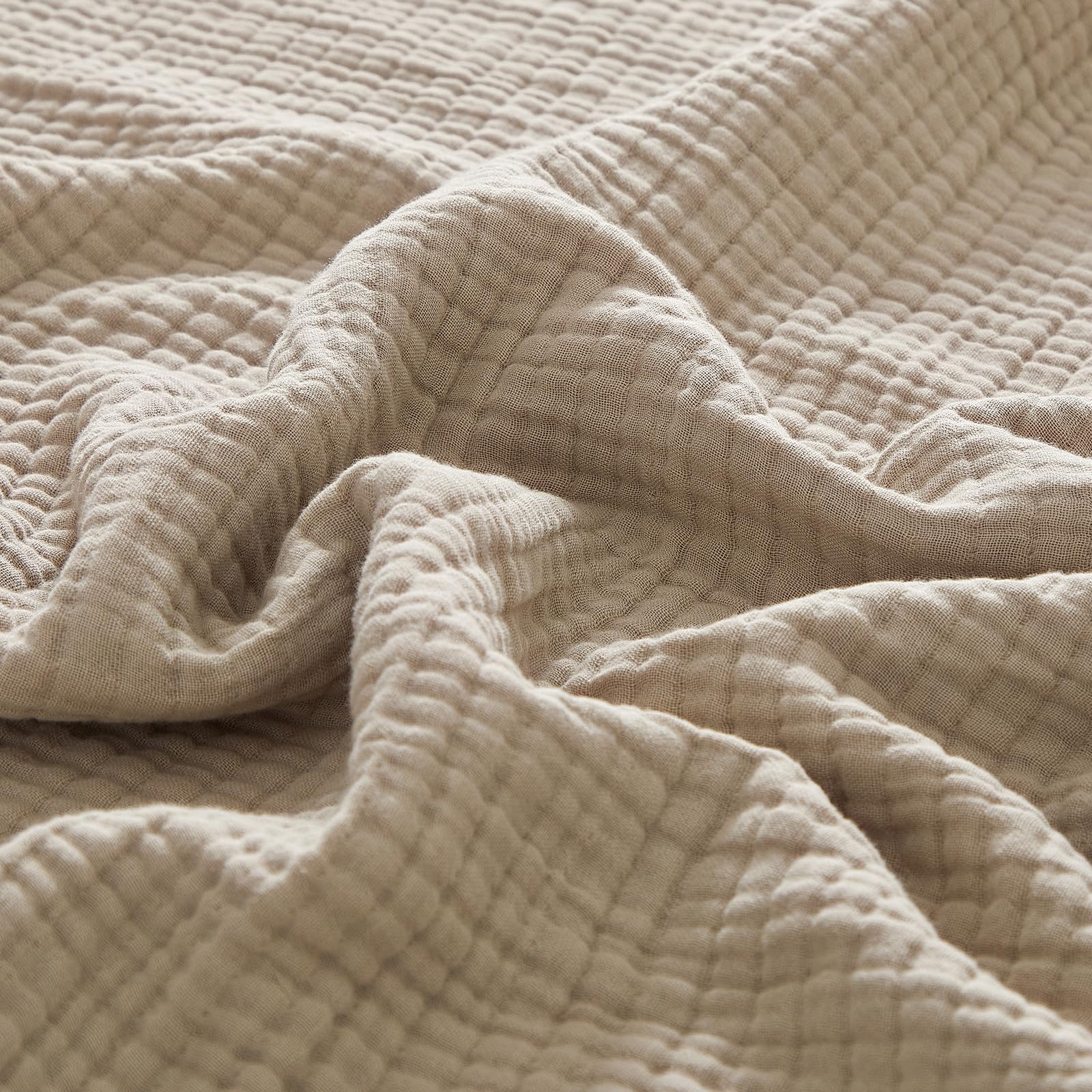 phf 100% cotton muslin blanket queen size 90"x90", 4-layer lightweight gauze throw, breathable cloud-soft minimalist blanket for bed, couch, camping & baby, taupe, ideal gift