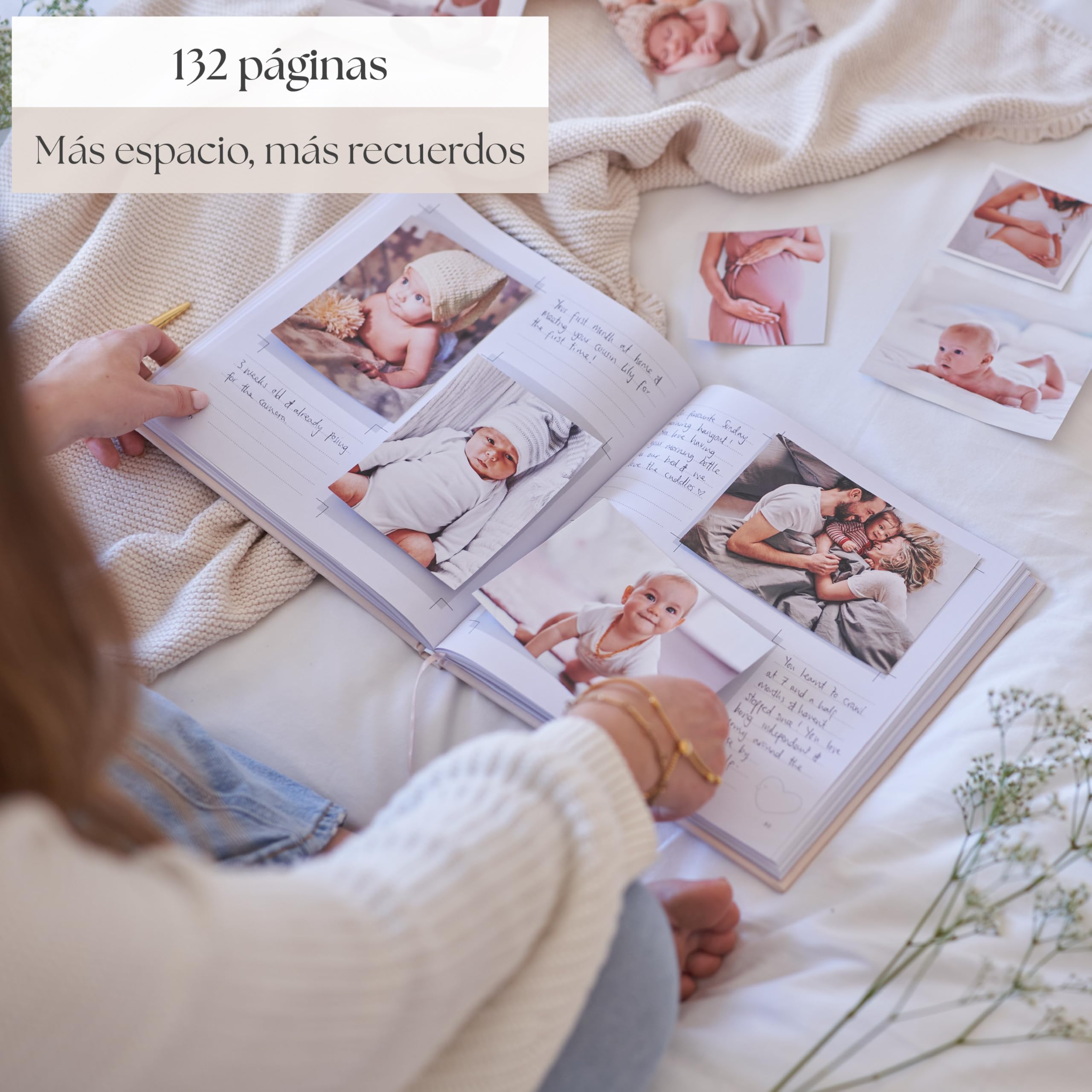 Libro Bebe - Libro de Recuerdos para Bebé - Diario y Álbum de Fotos para Bebés, 136 Páginas, Desde el Nacimiento hasta los 5 Años - Libro Nuestros Recuerdos (Crema)