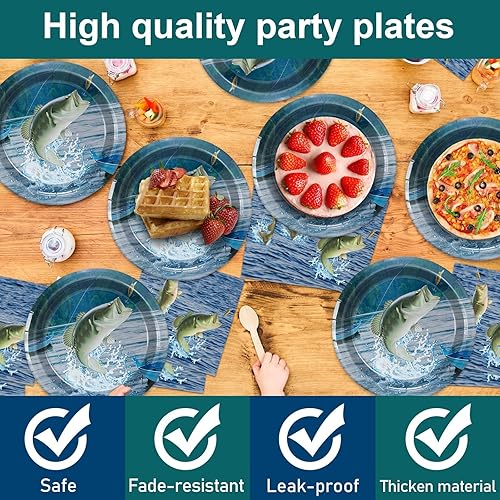 Miniatura 5 de Decoraciones de fiesta de pesca Gone Fishing Juego de vajilla de pesca Platos de pesca cubiertos desechables para mesa Vajilla de pesca para True