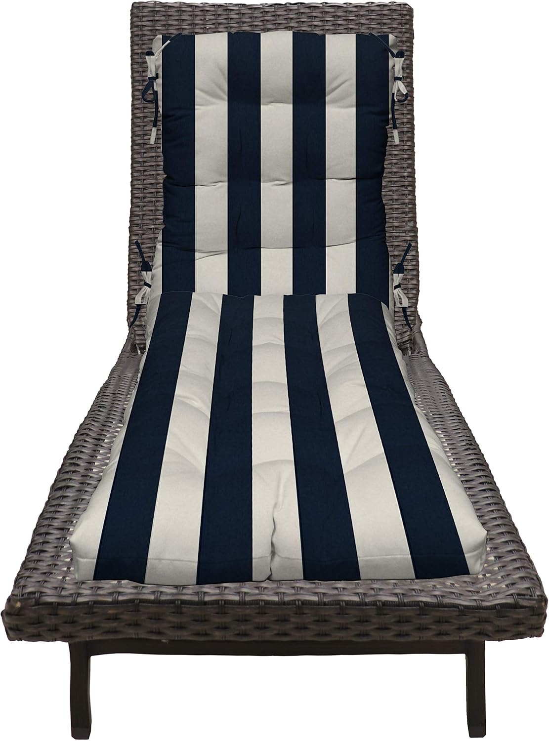 RSH DECOR Tufted Chaise Lounge Seat Cushion, 72”x22” All-Weather Fabric, Water and Fade-Resistant, Outdoor Chair Cushion for Patio Furniture, | Navy Blue & White Stripe - Made in USA