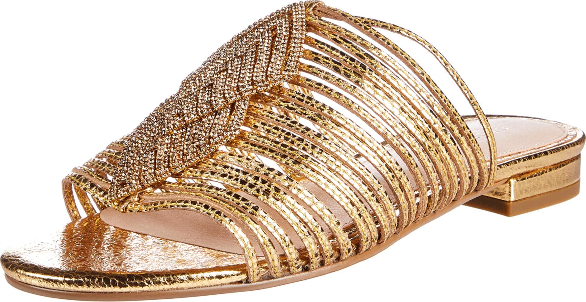 Cecelia New York Darleen Slide Sandals Gold Rinestone Slip On Caged Mule Flat (8, Gold/Gold Stone)