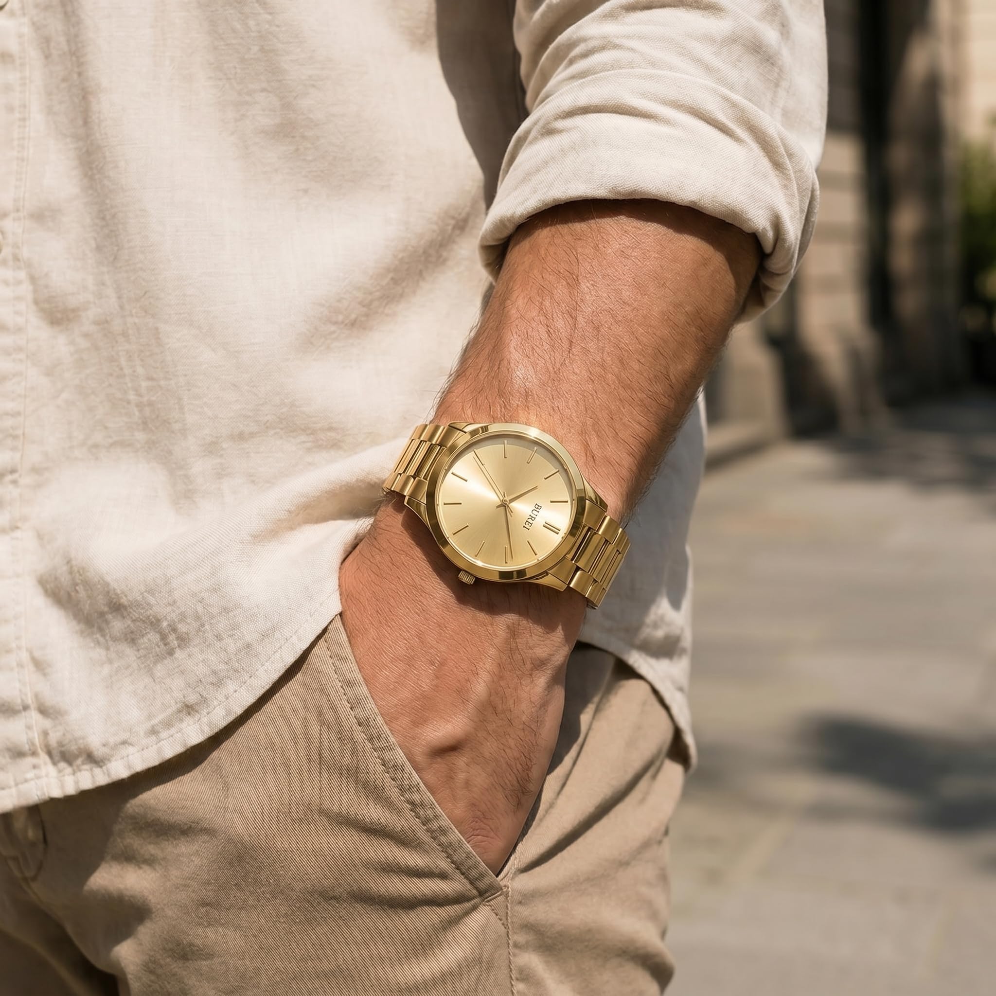 BUREI Herren Uhren 44mm Armbanduhr Herren mit Japanischem Quarzwerk – Minimalistische große Kleideruhr aus Edelstahl | schweres Design | Geschenk für Männer