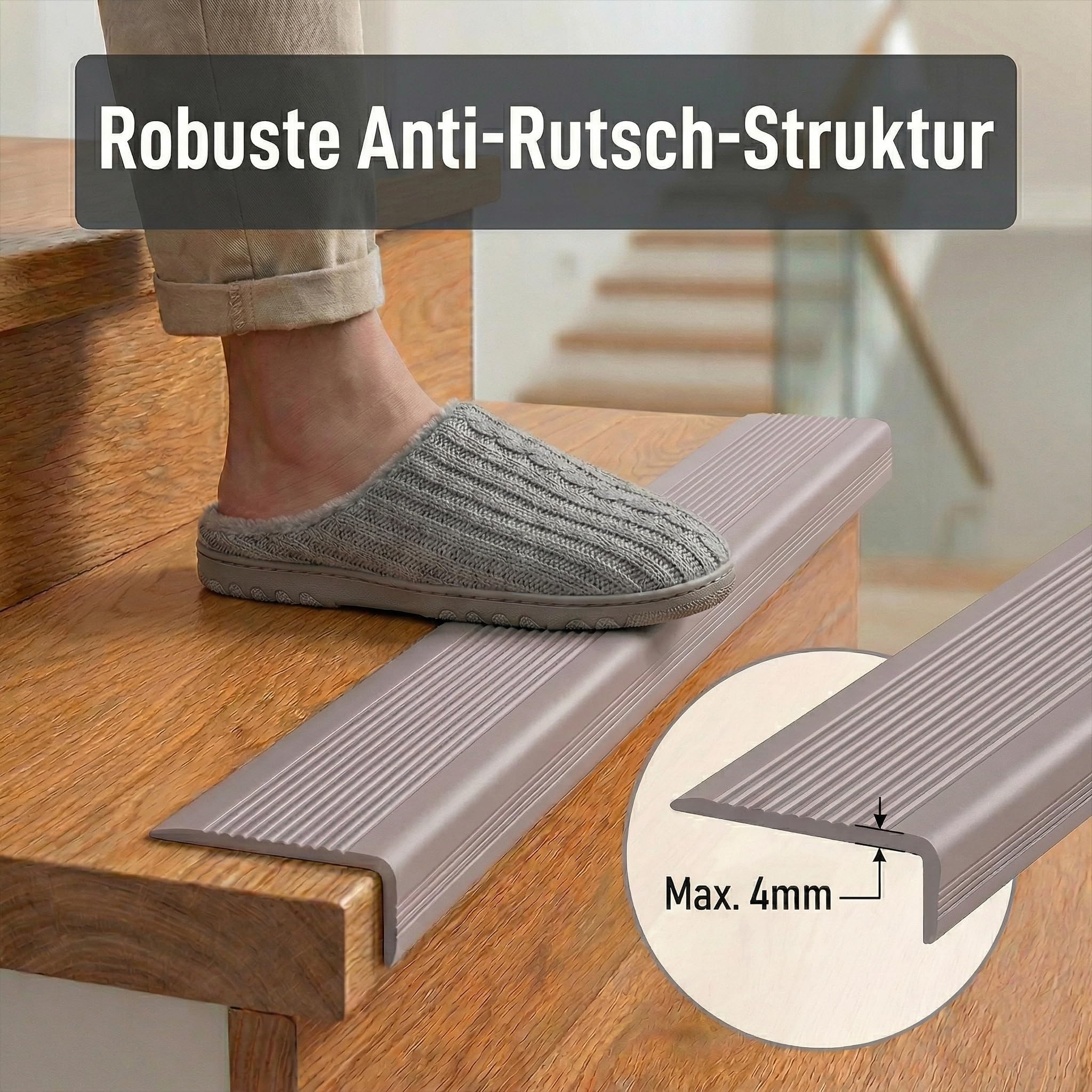 Treppenkantenprofil 5 Meter Selbstklebend 50x25mm L-Form Stufenkanten-Schutz aus Flexiblem PVC Rutschhemmende Treppenkante für Innen & Außen Kantenschutz für Holz, Fliesen & Beton (Grau)