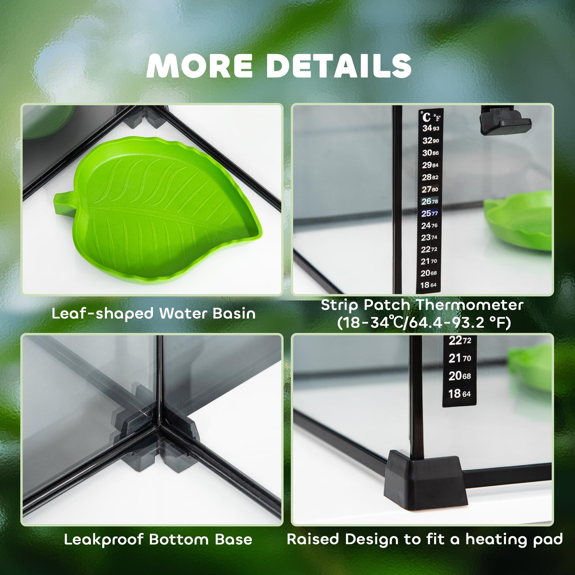 PawHut 30 x 30 x 20 cm szkło terrarium gad hodowla zbiornik wspinaczka zwierzę domowe szklane pojemniki łukowate pudełko z paskiem łata termometr do jaszczurek, rogatych żab, węży, pająków - czarny