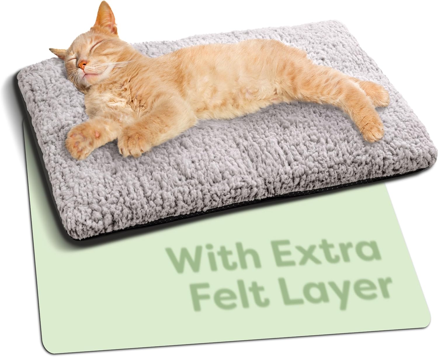 Self Heating Cat Bed - 60 x 45 cm - Soft & Cuddly Cat Blanket - Noise Dampening - Washable Cover - Non-Slip Underside (Grey)