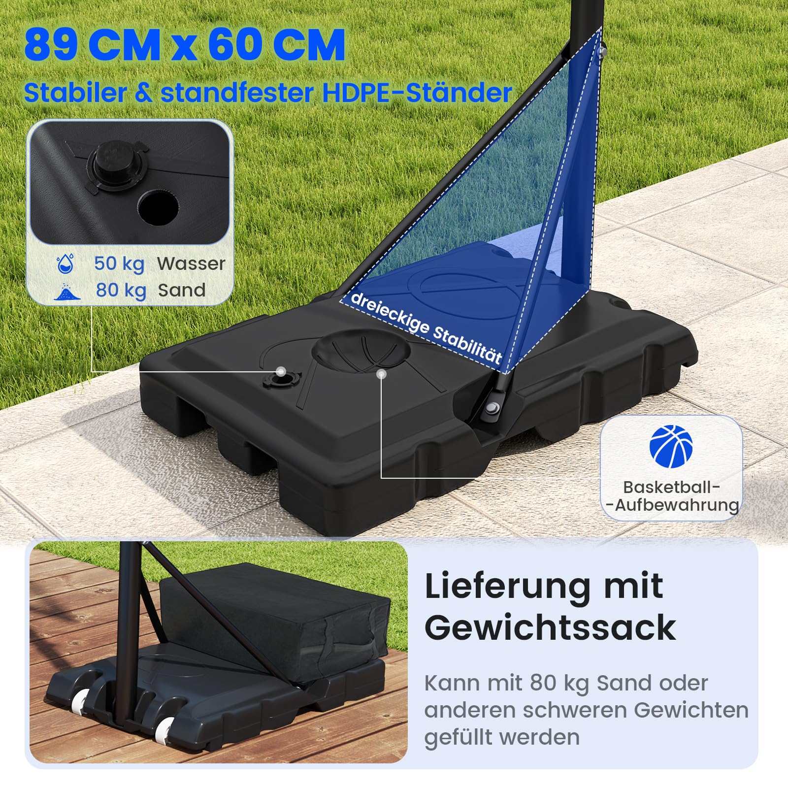 GOPLUS Basketballkorb outdoor, Korbhöhe 160-305cm verstellbar, Basketball Korb mit PC-Rückwand & Gewichtsbeutel, Basketballständer tragbar mit Rollen, Basketball hoop für Kinder Jugendliche Erwachsene