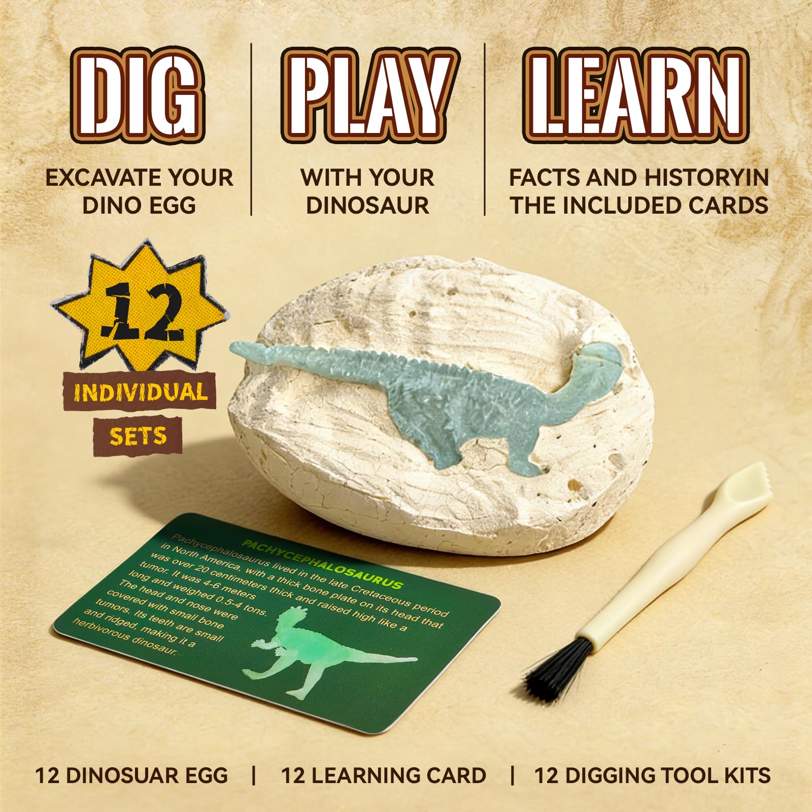 Dinosaur Egg Excavation Dig Kit for Kids - 12Pack Easter Basket Stuffers, Glow in The Dark Dino Easter Eggs, Dinosaur Toys Easter Gift for 3 4 5 6 7 8 Year Old - 4