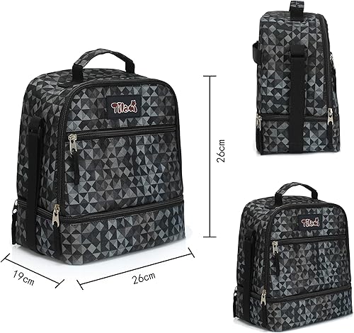 Miniatura 3 de Tilami Bolsas de almuerzo aisladas con correa ajustable, bolsas enfriadoras resistentes al agua, bolsas Bento para niños pequeños, Gris, Ajustable,