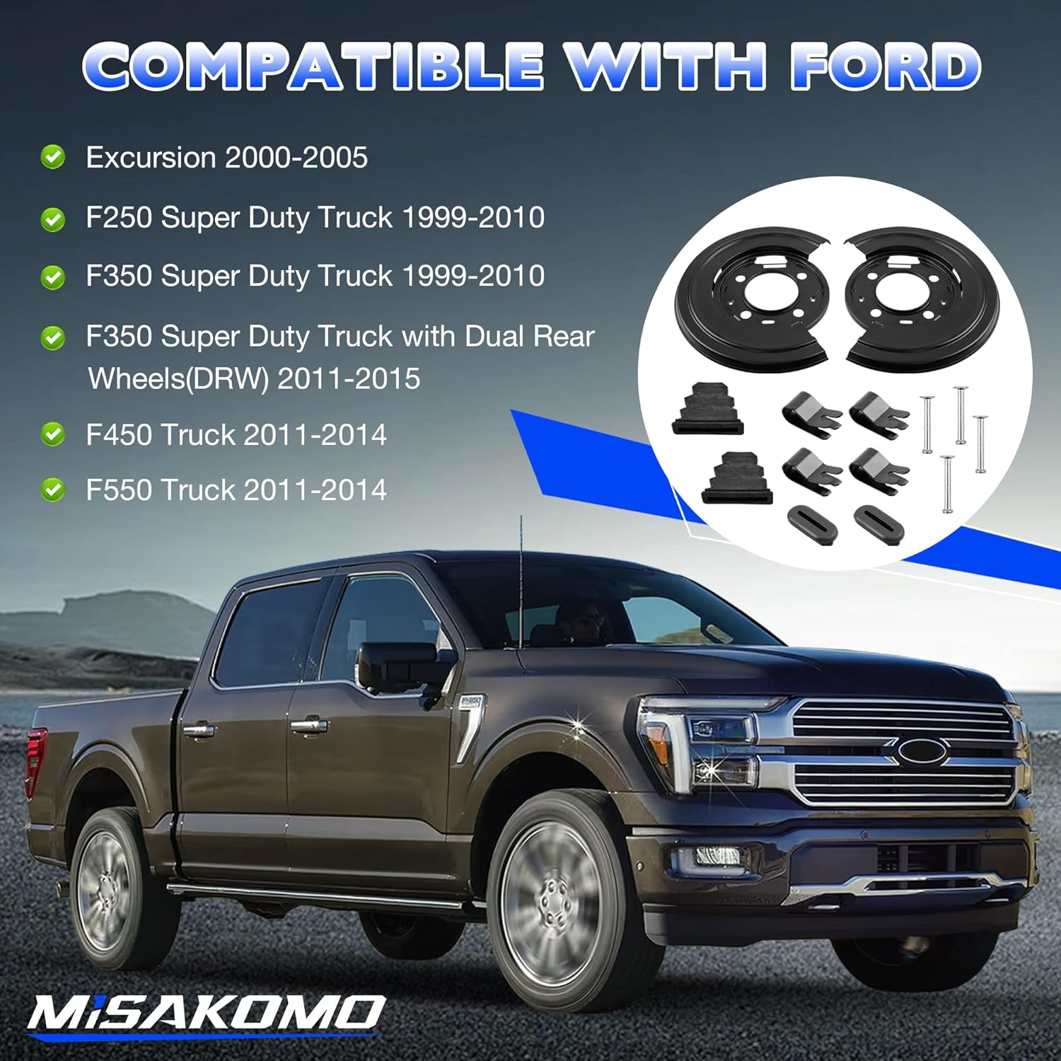 924-212 Rear Brake Backing Plate Dust Shield Fit for Ford Excursion 2000-2005, 1999-2010 F250, 1999-2015 F350, 2011-2014 F450 F550 Super Duty, Left & Right Rear Brake Backing Plate Dust Shield 1 Pair