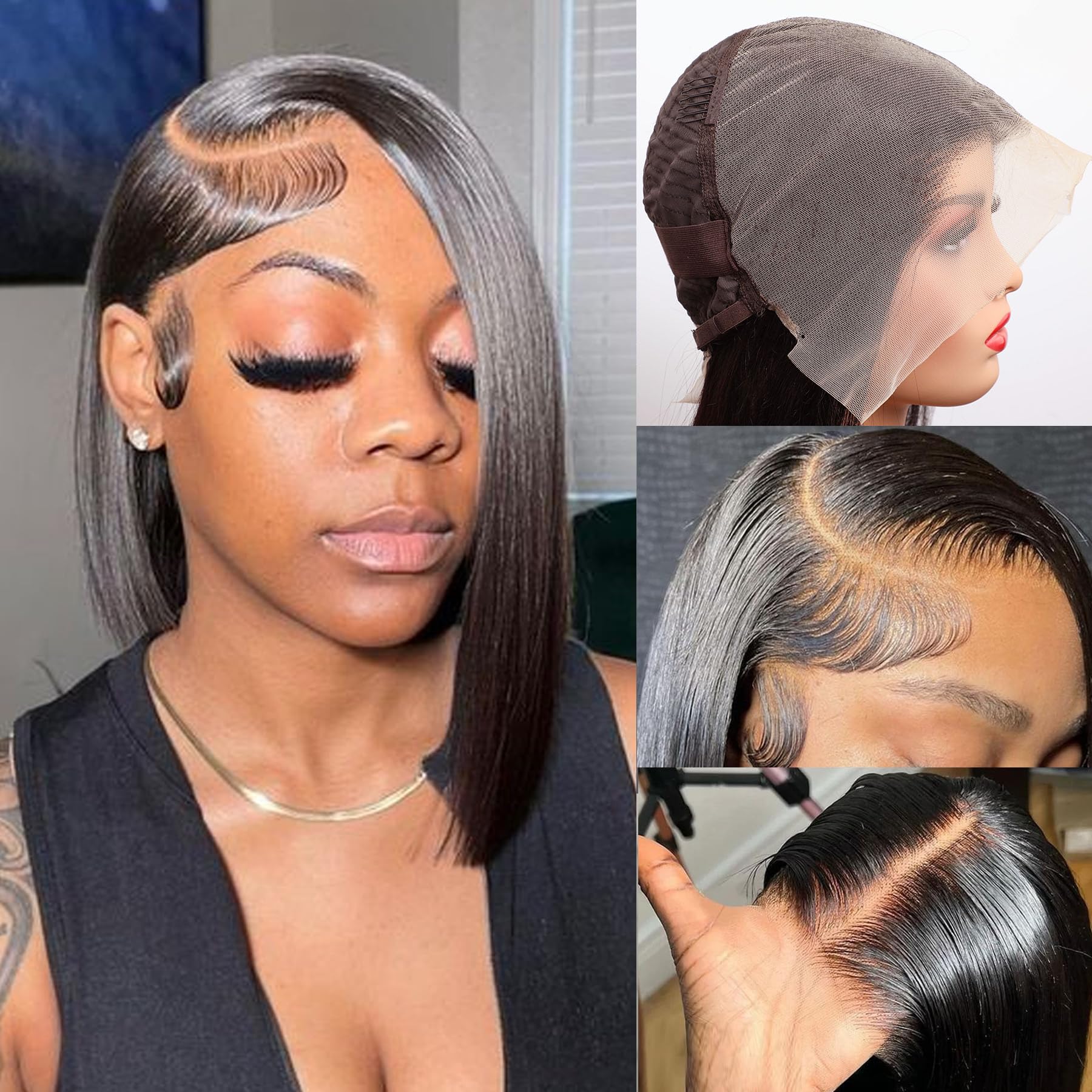 GIRLOFDREAMS Bleached Knots 13x6 Bob Lace Front Wig Human Hair Straight Transparent Lace Frontal Wigs Pre Plucked with Baby Hair Brazilian Remy 180 Density Short Natural Color Wigs for Black Women