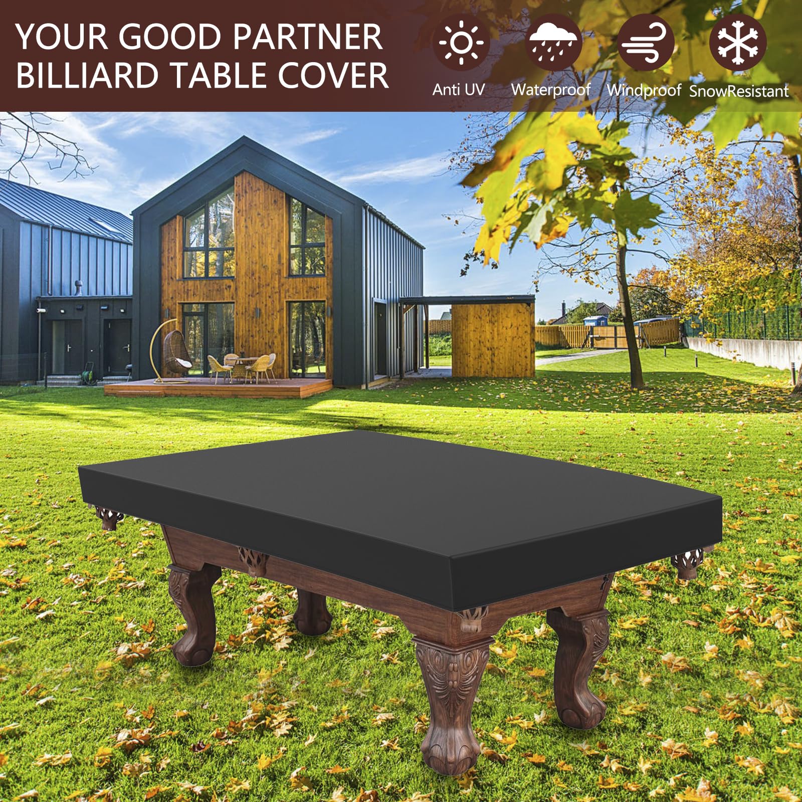 Housse De Billard Imperméable Toutes Saisons, Pour L Et Lexterieur Resistante Au Soleil A La Pluie A La Neige Et A La Poussiere En Tissu Oxford 210d Pour Mobilier De Jardin Bushnock 91538669