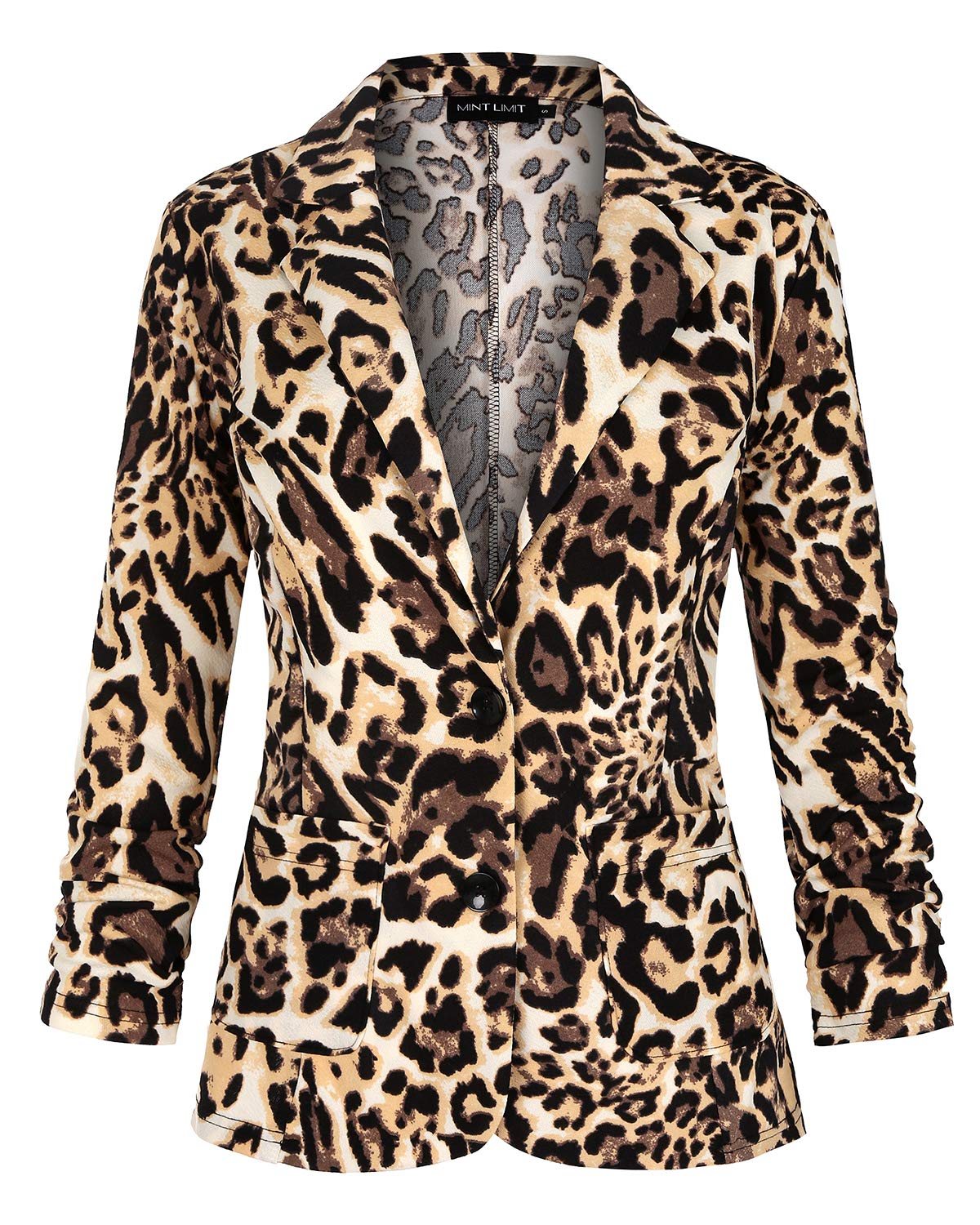 MINTLIMIT Women's Solid Formal Single Button Up Blazer Jacket with Pockets (Leopard Print,Size XL)