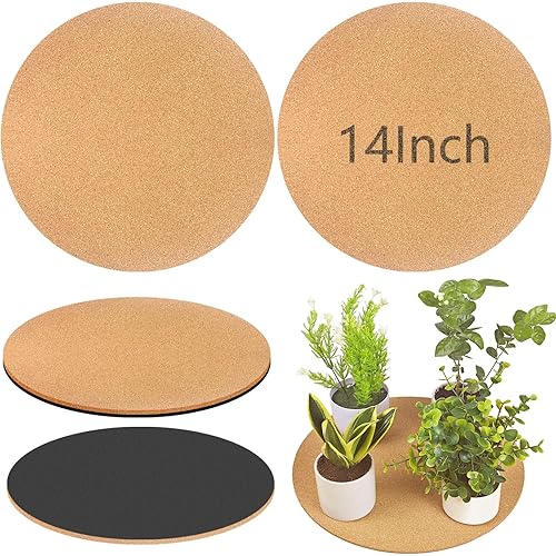 14 Inch Large Cork Plant Coasters, 2 Pieces Cork Plant Mats, Cork Coaster for Planters, Large Plant Coasters for House Plants Indoor Outdoor (Nude & Black)